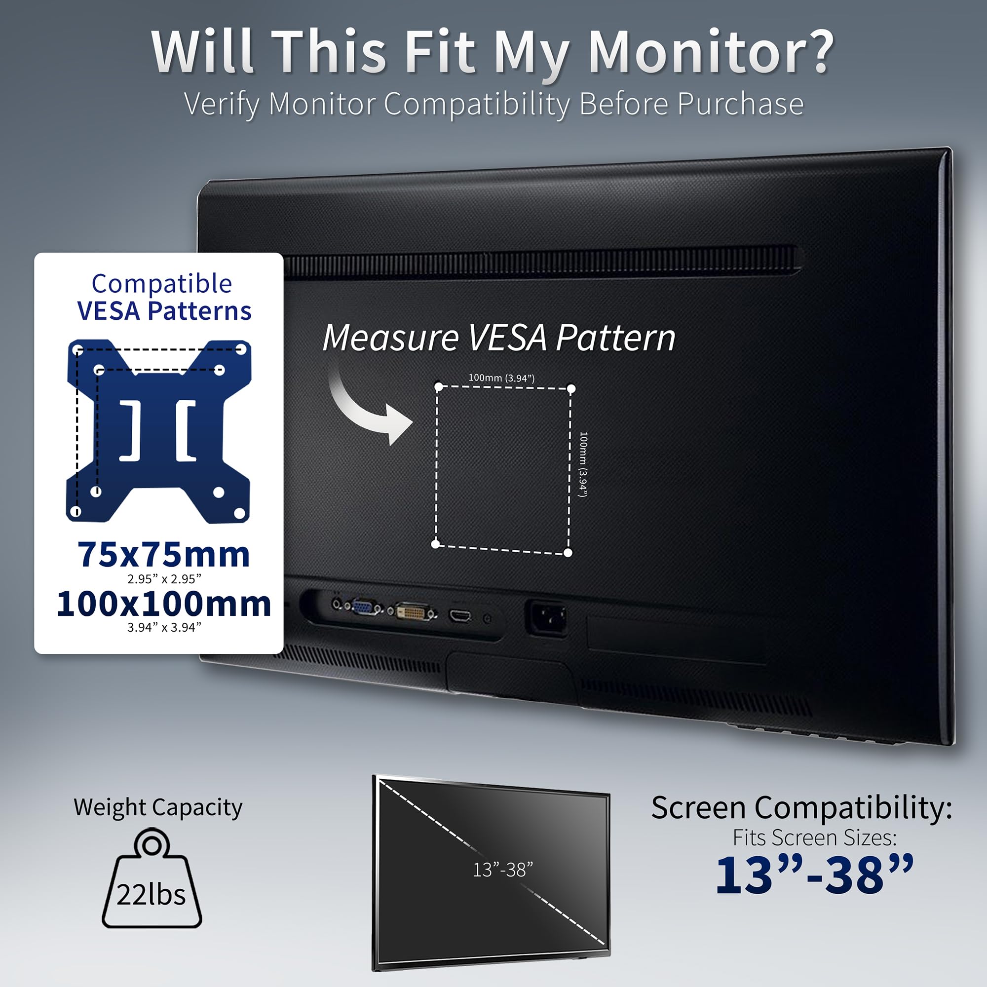 VIVO STAND-V038F - Supporto da scrivania per 2 schermi fino a 38", bracci regolabili per carichi pesanti, VESA max 100 x 100 mm, colore: nero