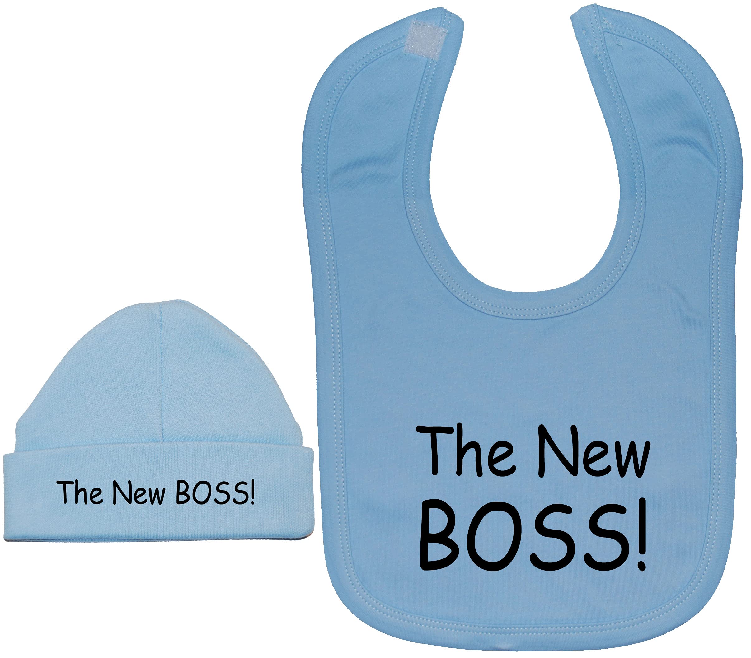 The New Boss Baby Feeding Bib & Matching Beanie Hat/Cap - 0-3 Months - Blue