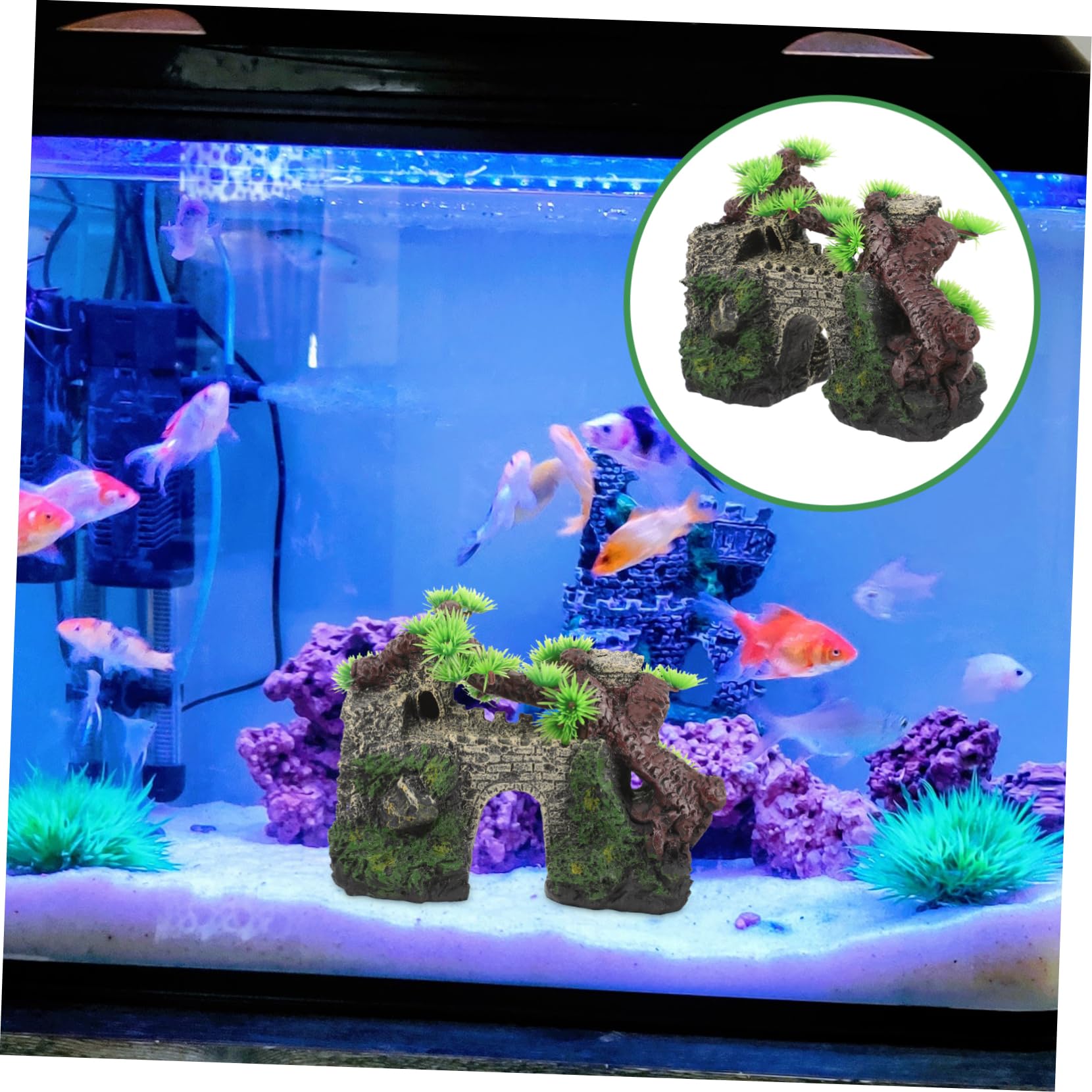 Mobestech 2 Pezzi Castello Acquario Artificiale Delicato Ornamento dell'acquario Arredamento Accessori Carri Armati UV casa dell'acquario Artificiale Fornitura Acquario Resina