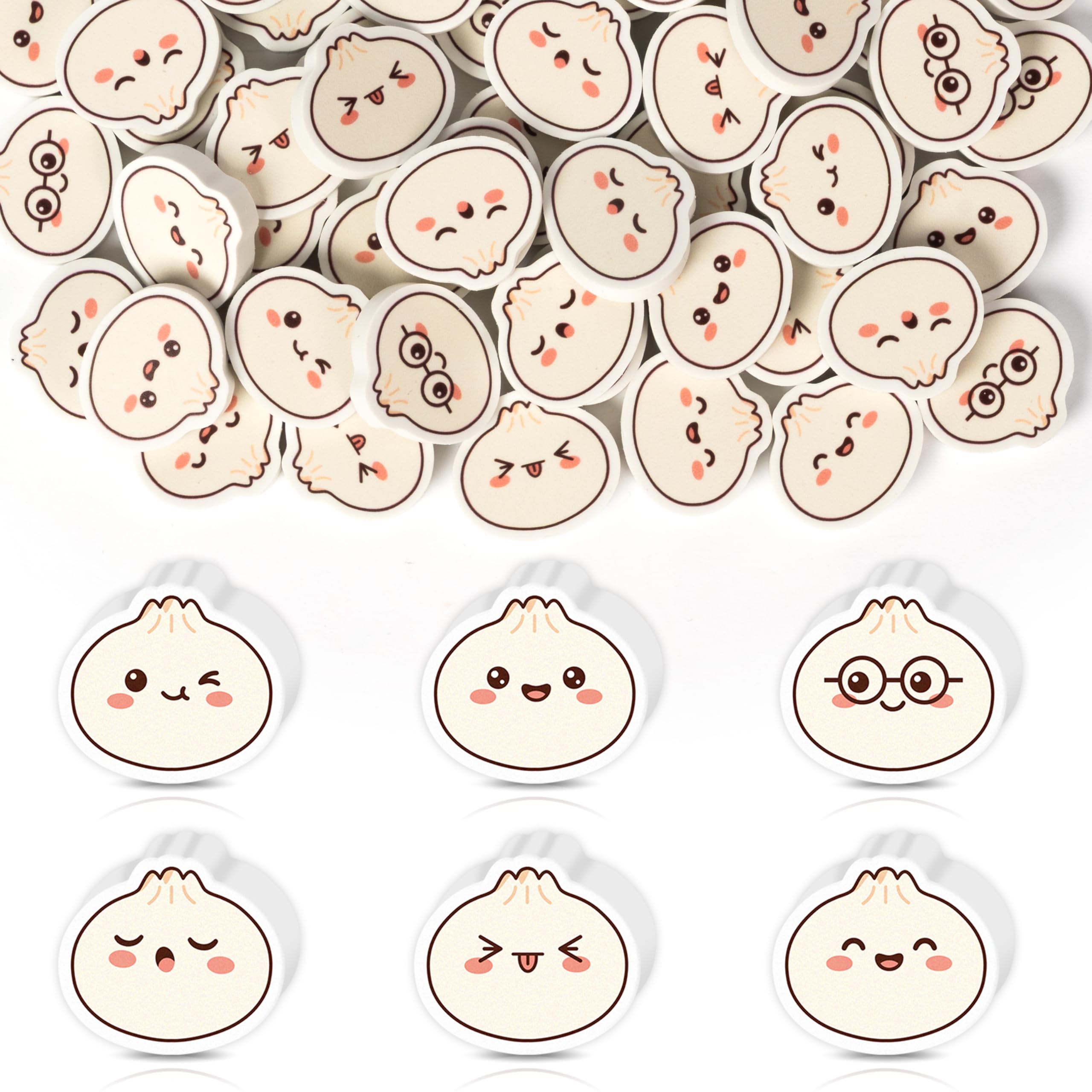 A1DIEE 60 Pcs Dumpling Mini Eraser Bulk Set for Party Favour Back to School