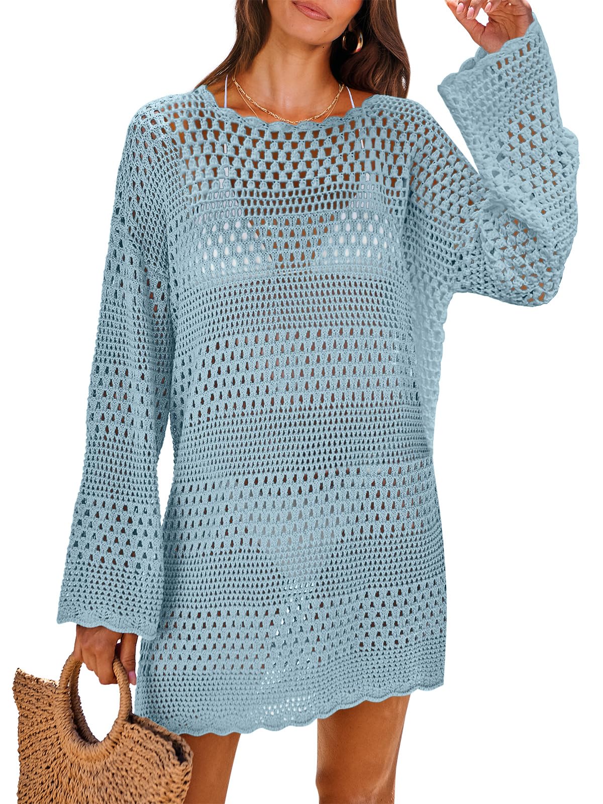 ANRABESS Women Swimsuit Cover Up Beach Crochet Bathing Suit Mini Dress