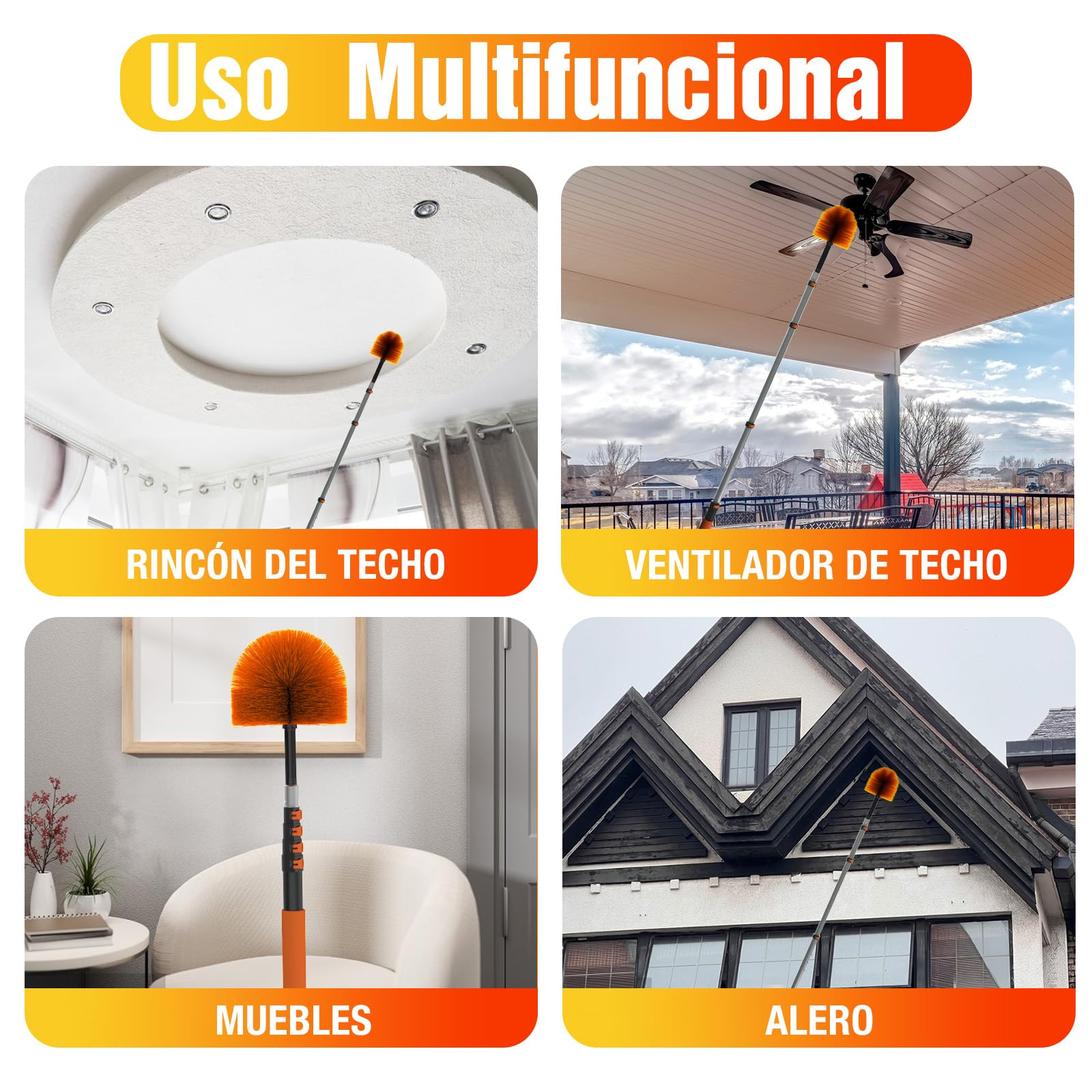 LAANPOLE Limpiador de Telarañas 6m con Pértiga de Extensión, Cepillo para Telarañas Extensible para Limpieza, Limpiadores Profesionales de Techos y Esquinas - Uso Interior/Exterior