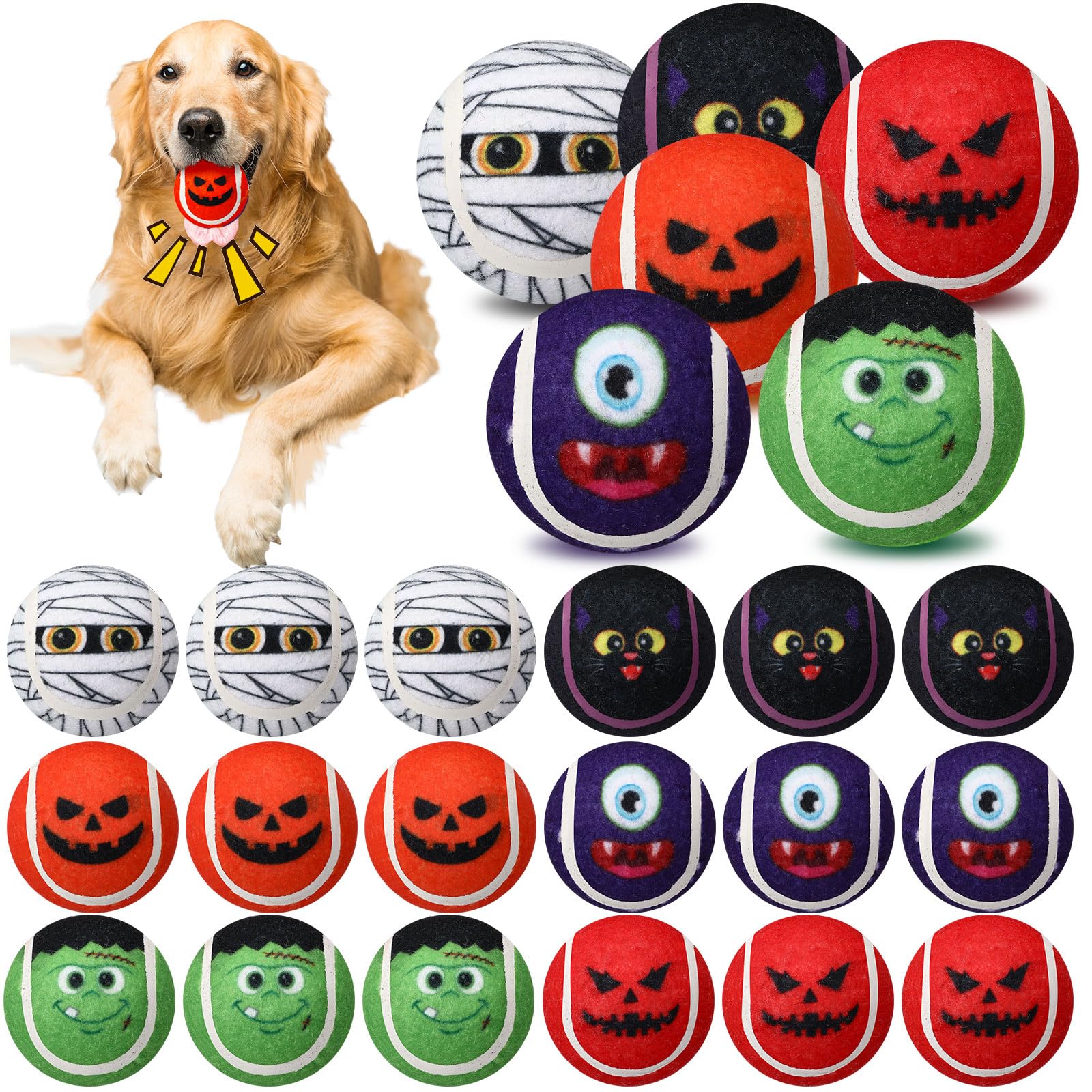 Civaner 18 Pcs Halloween Dog Toys Bulk, 2.5 Inch Squeaky Tennis Balls Gifts