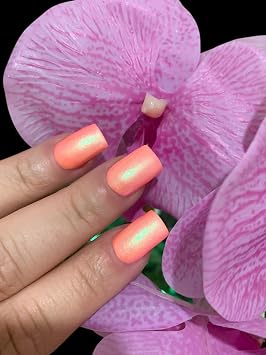 Polish Me Silly It's Time 2 Glow- Neon Peach Coral Pink Glow Pop Collection MultiColor Shifting: Mylar Oil Slick Indie Nail Polish