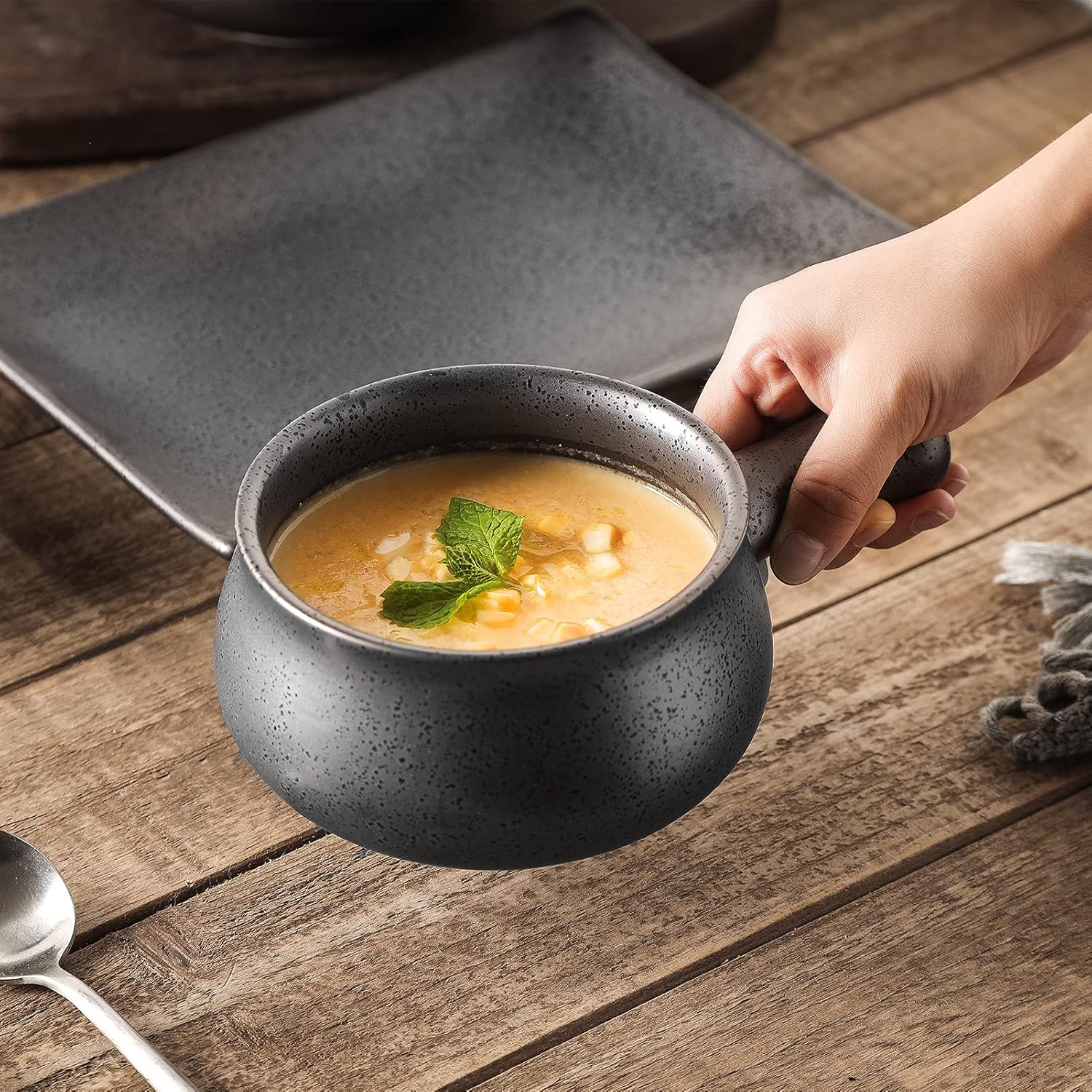 Vicrays French Onion Soup Bowls With Handles, 26 Ounce for Soup, Chili, Beef Stew, Chip Resistant, Dishwasher Microwave Safe, Set of 4 (Grey) : Grocery & Gourmet Food