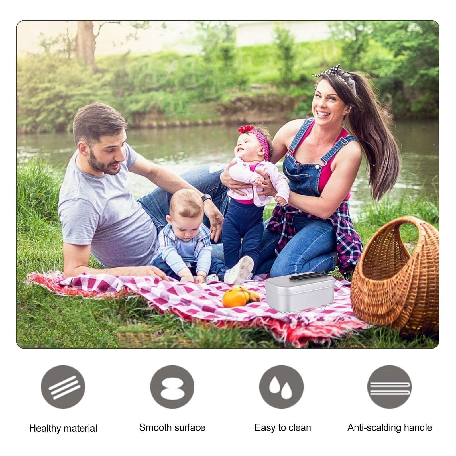 Toyvian Fiambrera Cuadrada para Exteriores Diseño Antideslizante y Asa Plegable, Fabricada en Aleación de Aluminio Ligera, Adecuado para Actividades al Aire Libre y Picnic, Pack de 2