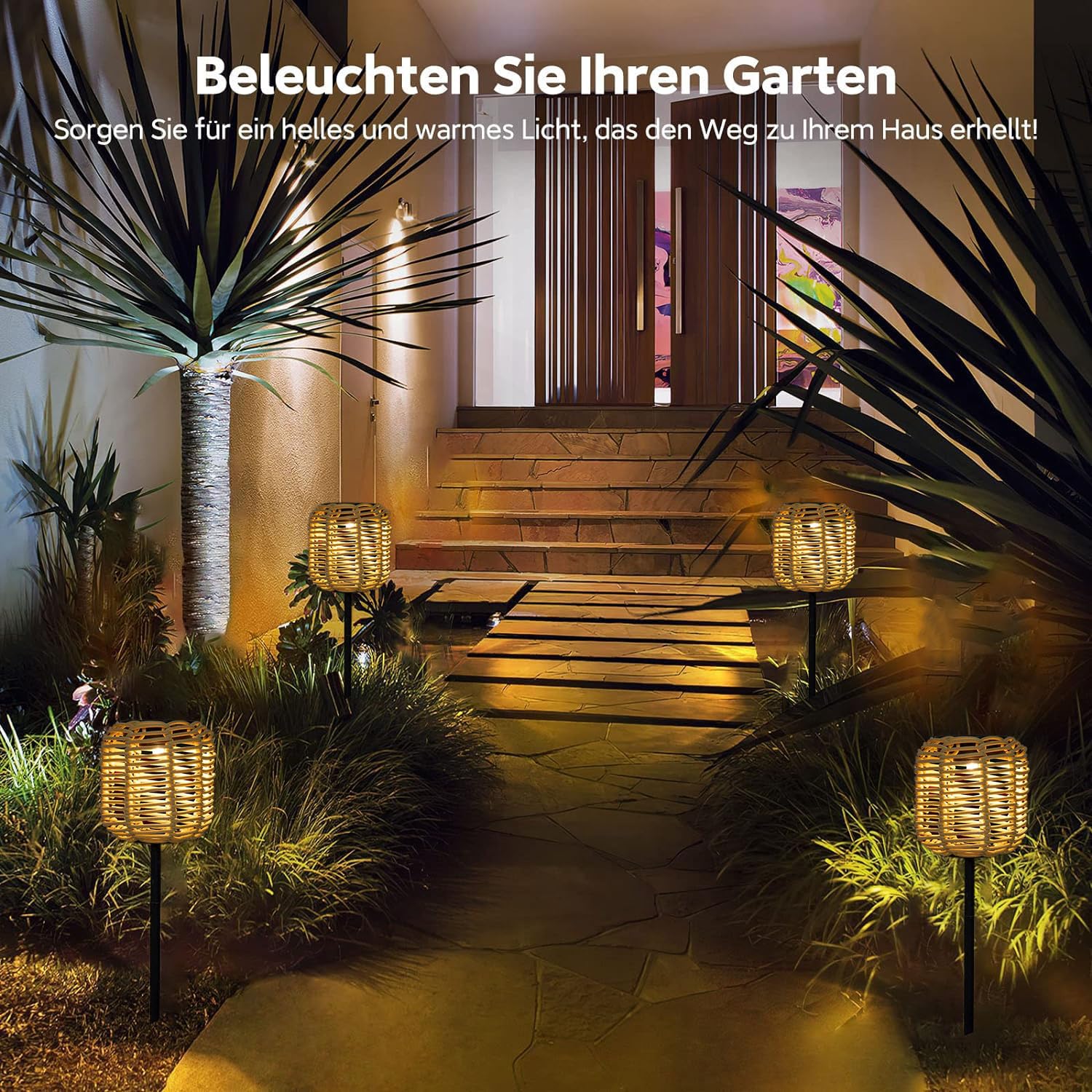 Solarlampen für Außen 2 Stück Vintage Solarleuchten für Garten IP65 Wasserdicht Outdoor Solar Gartenleuchten aus Rattan 3000K Warmweiß Außenleuchte für Rasen Terrasse Hof Patio Gehweg Deko Geschenke