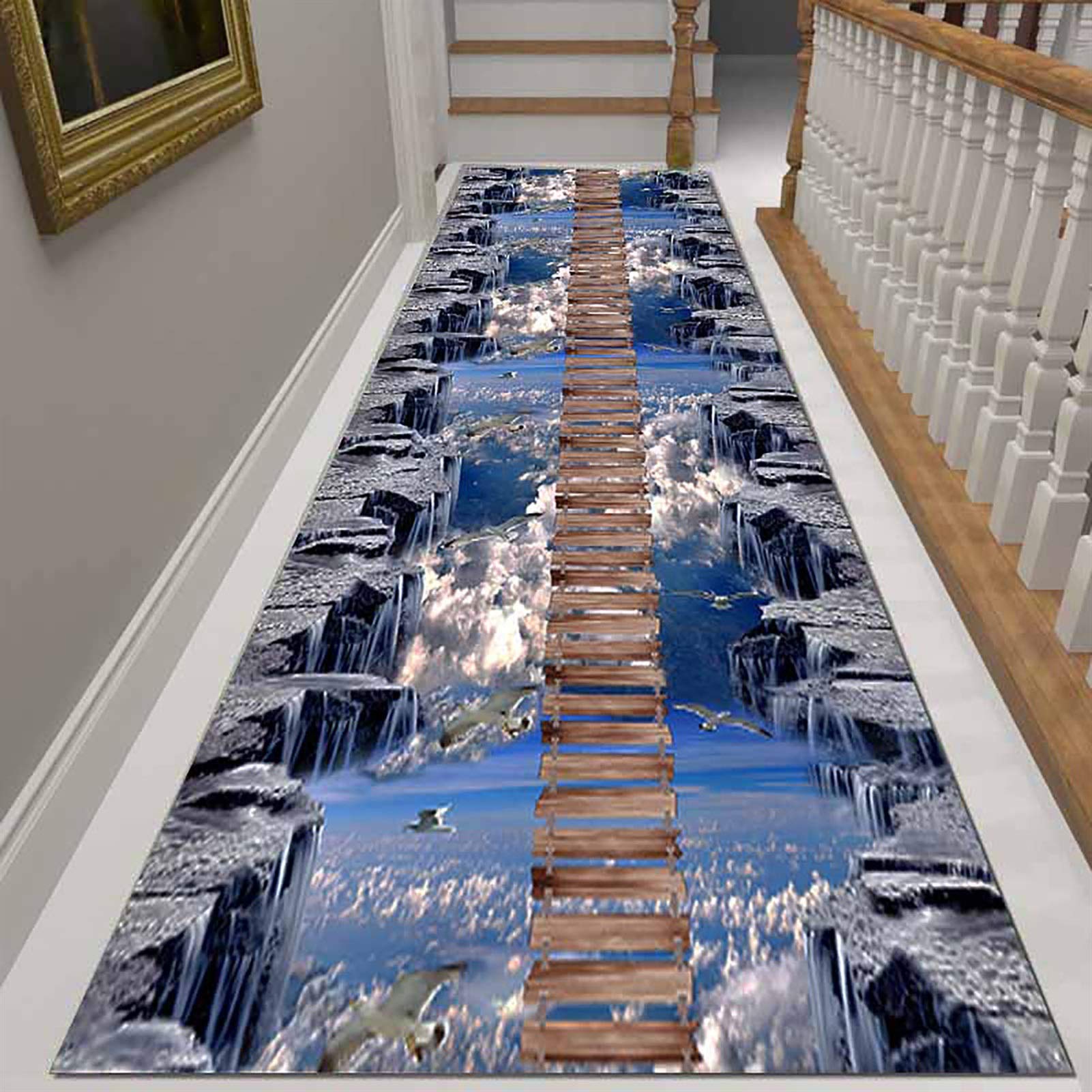 Tappeto per cameretta dei ragazzi 3D con scaletta a catena, morbido tappeto antiscivolo, resistente, blu per sala da gioco, lavabile (dimensioni: 0,8 x 1,6 m) (1,2 x 4 m)