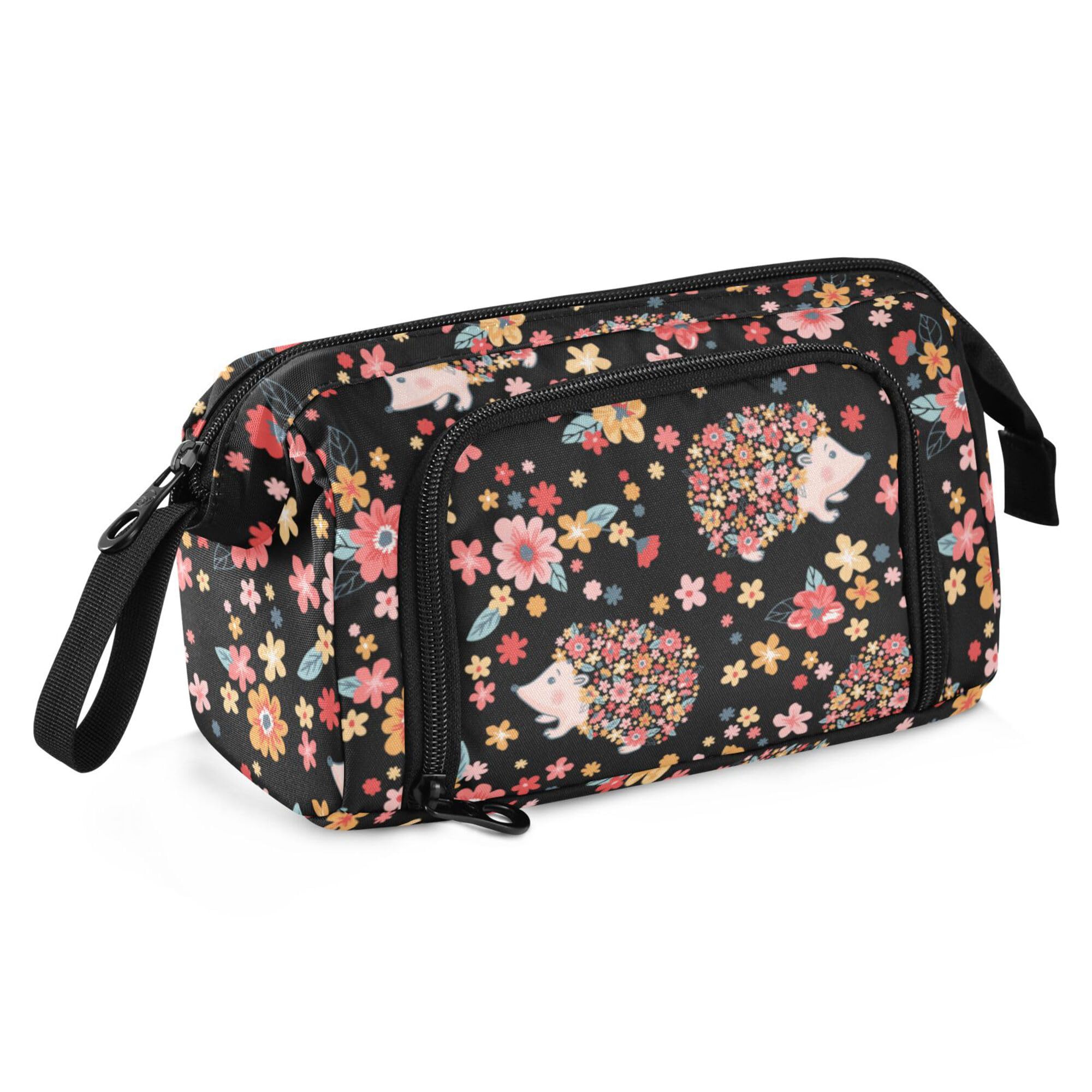 Fisyme Flowers Hedgehogs Pencil Case Large Capacity Pencil Pouch Pen Bag Box Big Makeup Pencil Case Organizer