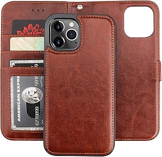 Bocasal Compatible with iPhone 12 Pro Max Wallet Case with Card Holder PU Leather Magnetic Detachable Kickstand Shockproof Wrist Strap Removable Flip Cover 6.7 inch (Brown)