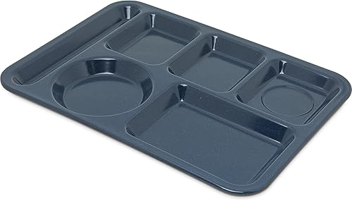 Carlisle FoodService Products Bandeja de plástico para comida zurda, bandeja pesada para almuerzo con 6 compartimentos para escuelas, cafeterías y