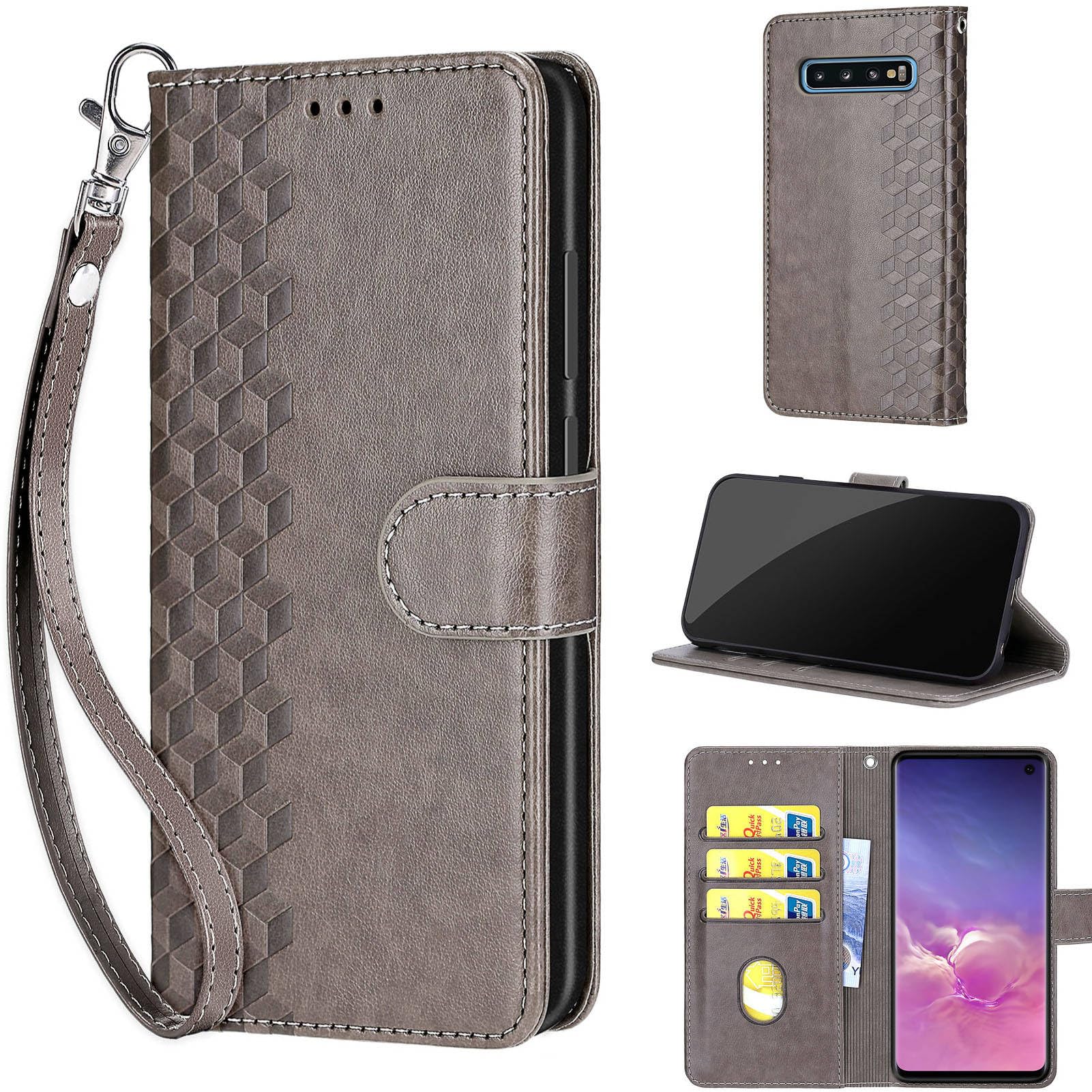 Designed for Samsung Galaxy S10 Case Wallet,Women Flip Folio Cover with Embossed PU Leather Stand Credit Card Holders Slots Wrist Strap Phone Case for