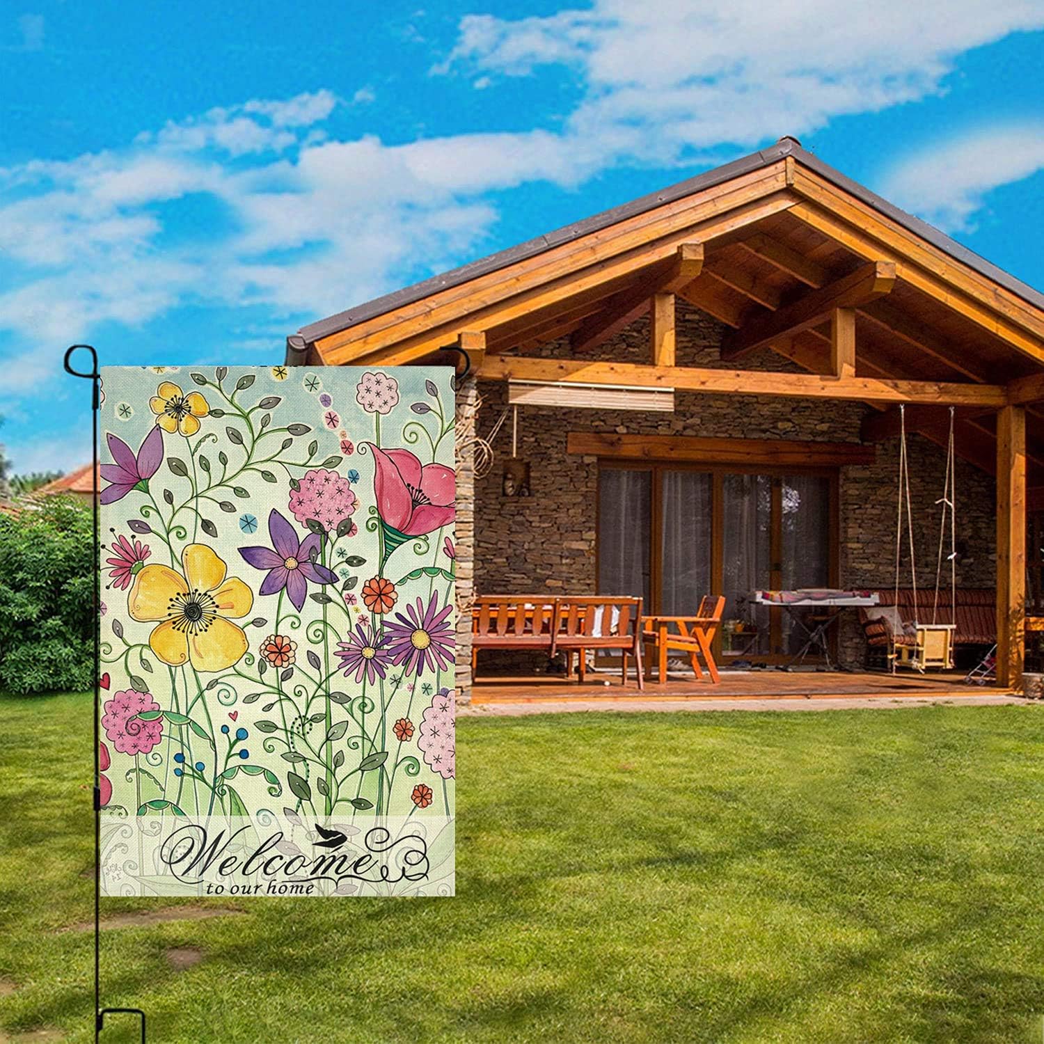 CHICHIC Garden Flag Summer Garden Flag Spring Flag Yard Flag Seasonal Garden Flags Small Flags Spring Yard Flags Double Sided Porch Flag Welcome Lawn Flags Burlap, 11.8x 17.7 Inch, Flower