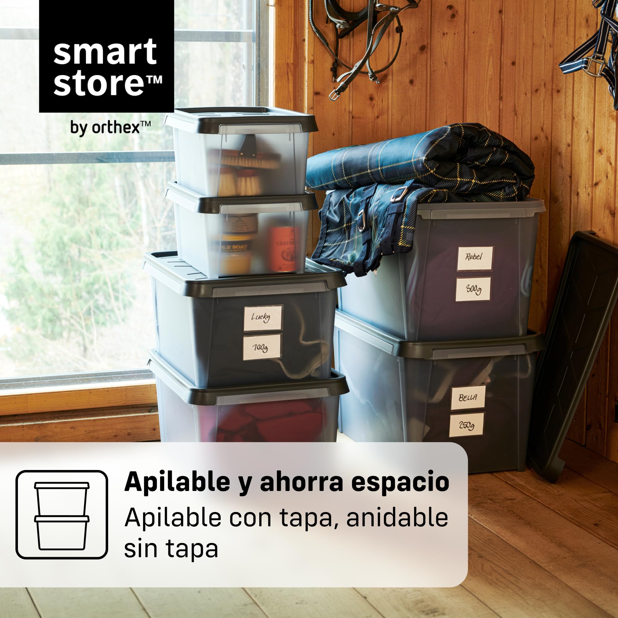 SmartStore Caja Almacenaje con Tapa 13 L I Pack 7 Cajas Apilables I 40 x 30 x 20 cm I Impermeable, Antipolvo I Garaje, Trastero, Sótano I Apta Alimentos I Made in Sweden 10 Años