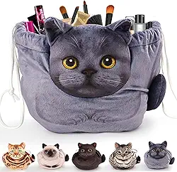 Openhaha Organizador de maquiagem com cordão, bolsa de cosméticos para viagem – Presente de gato para mulheres, bolsa de maquiagem plana para quem ama gatos