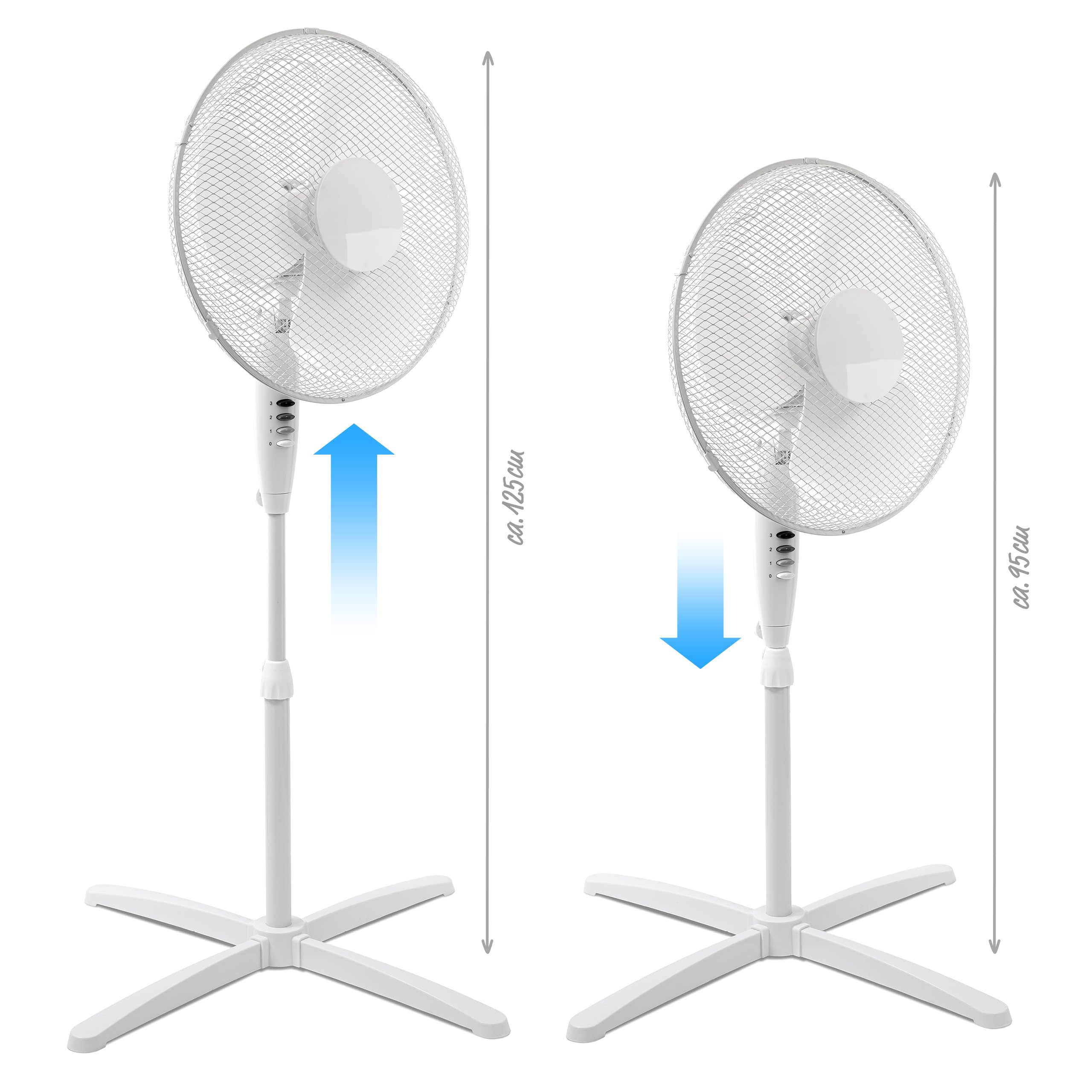 ito electronics ito Floor Fan Diameter 40 cm White Oscillating 3 Speed Adjustable Height / Adjustable Tilt Angle 40 x 14 x 125 cm