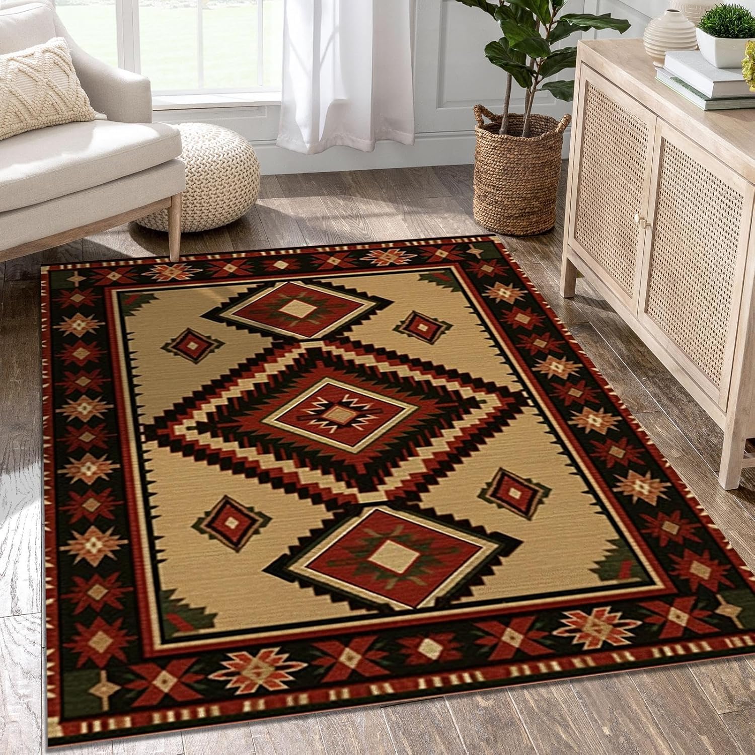 Combo Southwest Area Rug with 4 Pcs NonSlip Tape for