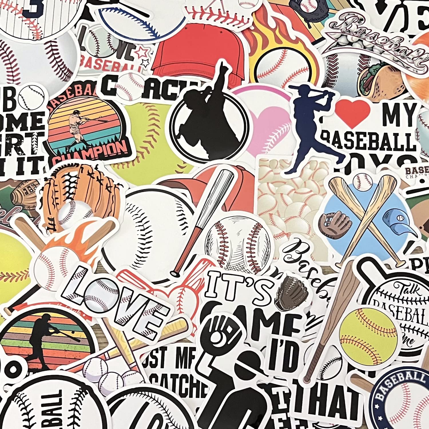 AOWDIAO 50 Pcs Baseball Stickers – Waterproof Vinyl Decals for Water Bottles, Laptops – Baseball Party Favors and Gifts for Kids?&?Teens