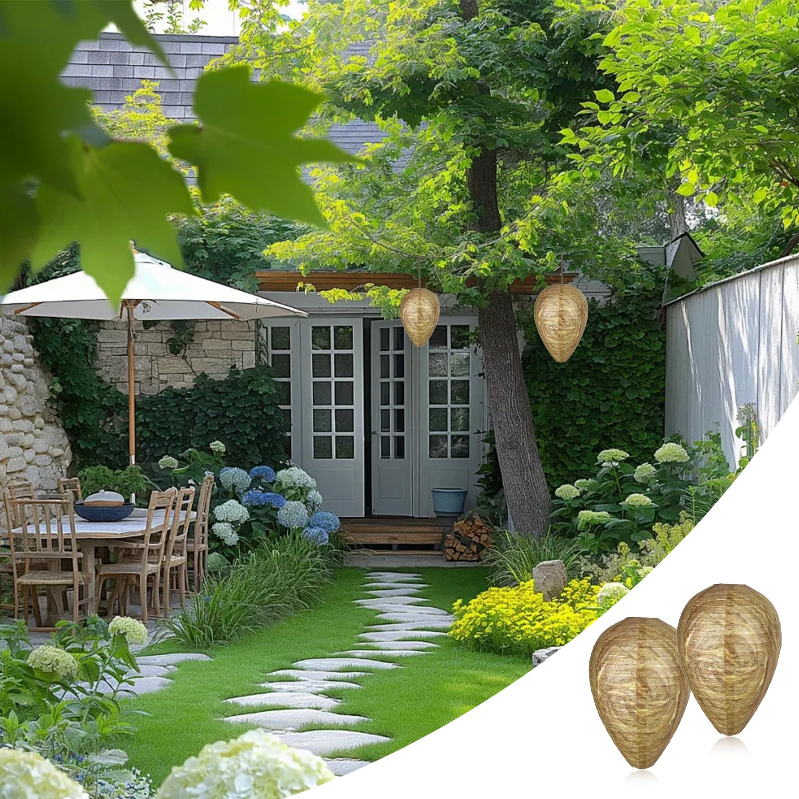 Lot De 2 Nids De Guêpes Factices - Répulsif Anti-Guêpes & Frelons Pour Balcon, Jardin, Terrasse - Décoration Extérieur