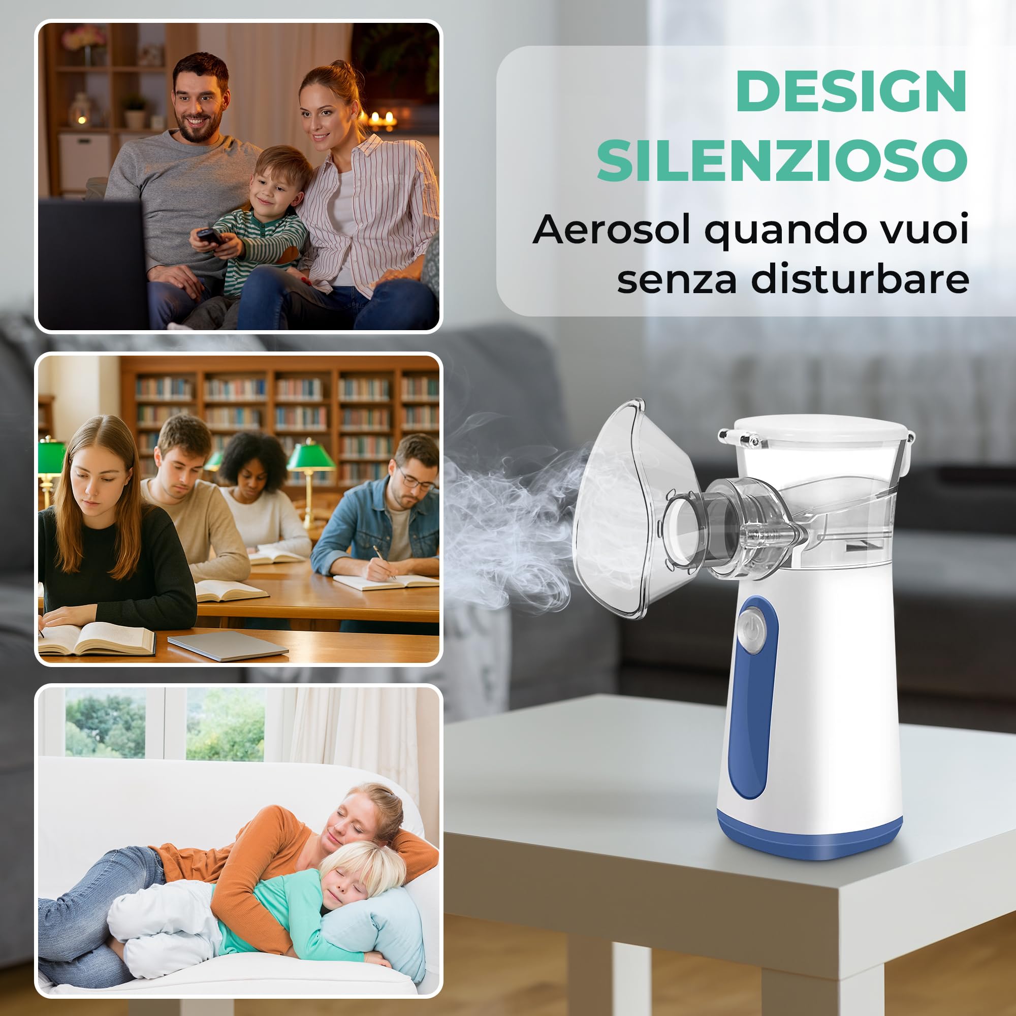 TEMPO DI SALDI Aerosol Portatile Silenzioso e compatto con Alimentazione USB. Macchina Aerosol Adulti e Bambini leggero e facile da utilizzare. Mesh Nebulizer da Viaggio, efficiente e veloce