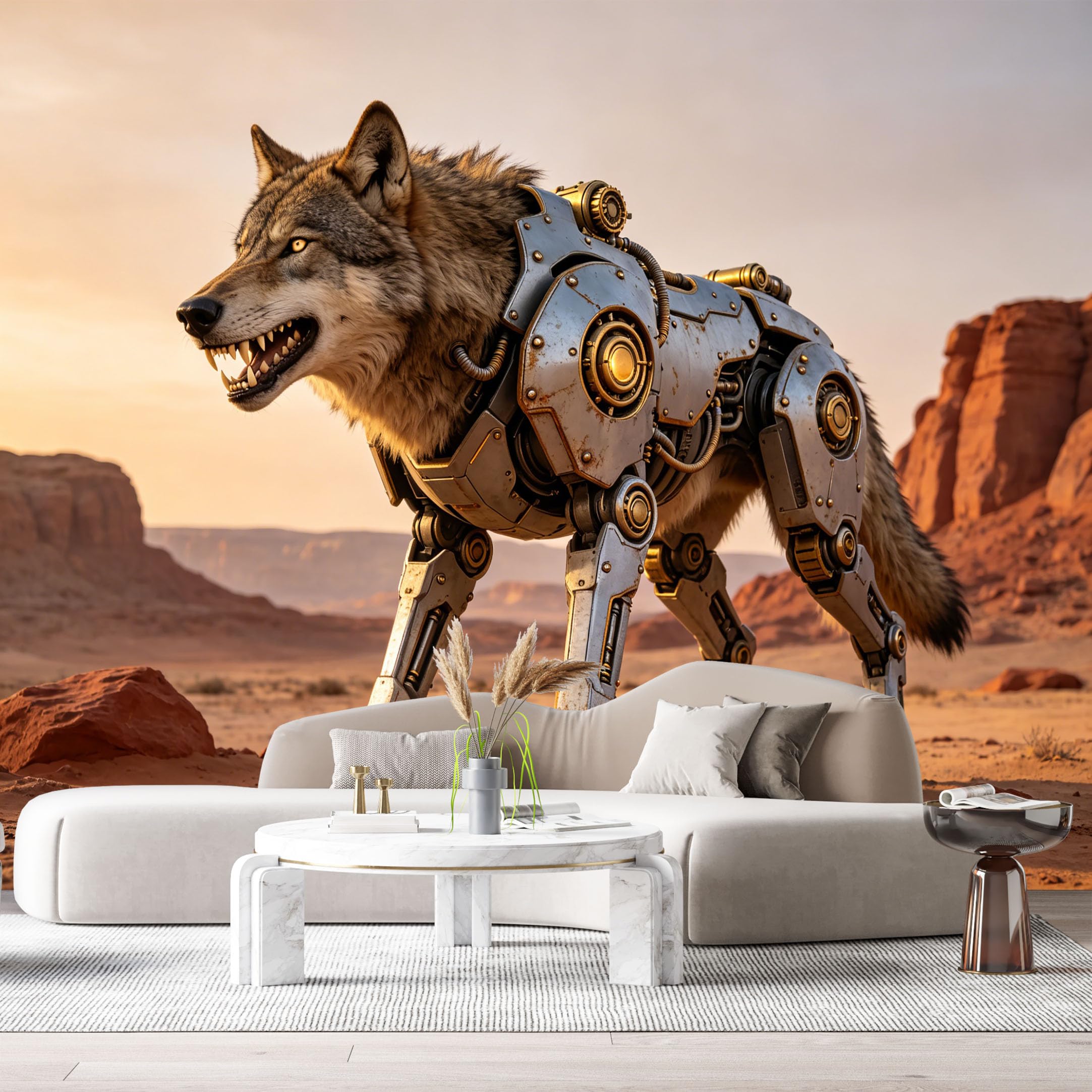 Custom Size Wall Mural Heavy Armored Wild Canine Beast Cybernetic Beast SciFi Metal Armor Desert Scene Mecha SelfAdhesive Art Prints Removable Large Wallpaper Esports Game Room Studio