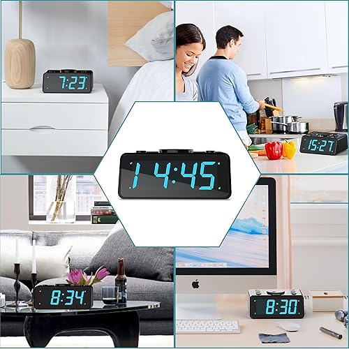 Miniatura 8 de KWANWA Reloj despertador, alarma dual, voz grabable de 15S, brillo LED ajustable de 3 niveles, 1224 horas, inalámbrico, repetición, funciona con