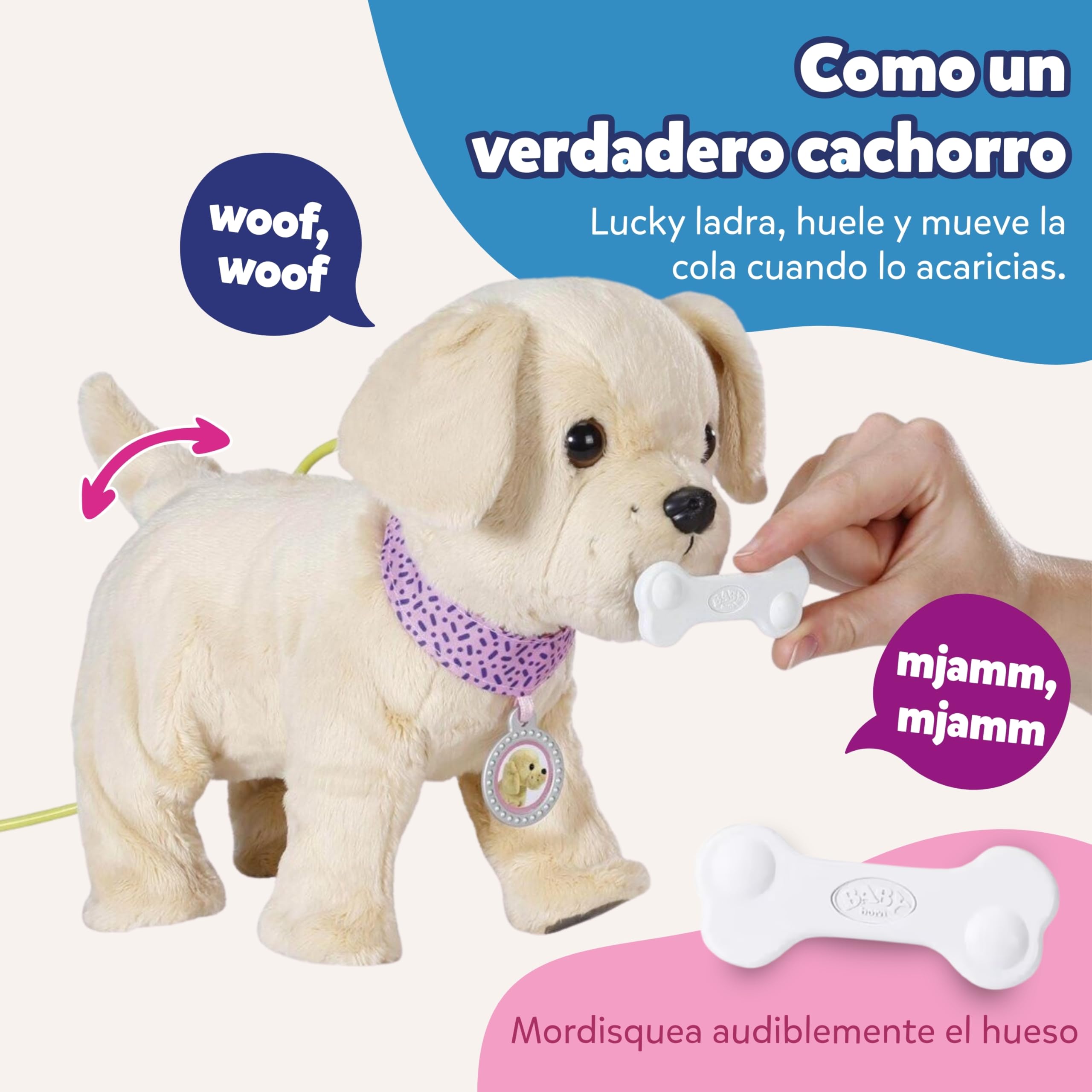 Baby born Mi Perro Lucky con transportín | 5 funciones, transportín, requiere pilas