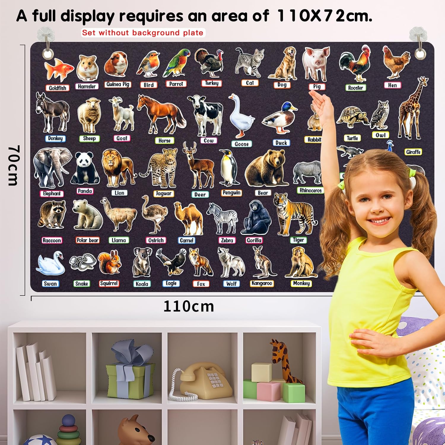 Felt Animals Learning Pieces,50 Wild and Farm Animal with Word Pieces for Felt Flannel Board, Montessori and Sensory Toys for 3-8 Toddlers for Kindergarten,Preschool,Toddlers