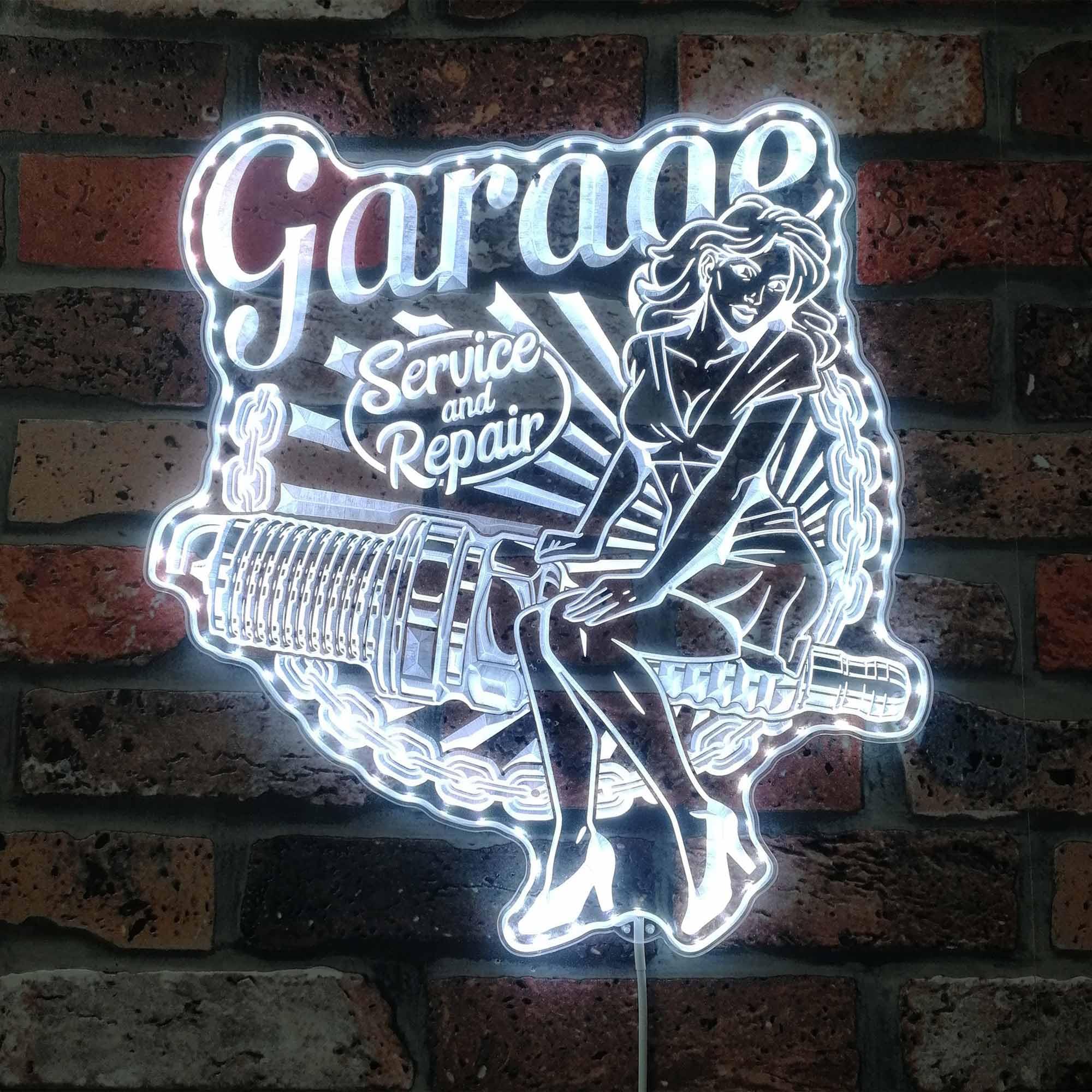 ADVPRO Pin Up Girl Garage Repair Service RGB Dynamic Glam LED Sign - Cut-to-Edge Shape - Smart 3D Wall Decoration - Multicolor Dynamic Signage st06s22-fnd-i0325-c