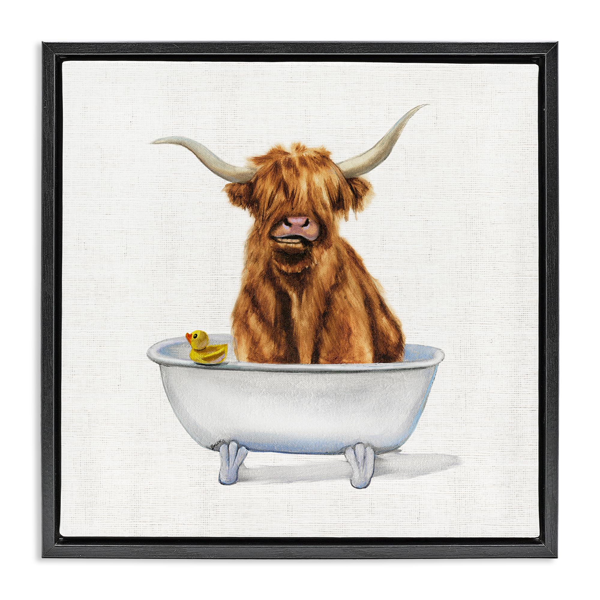 Shaggy Country Cattle in Tub, 24 x 24 Inch Canvas in Floater Frame