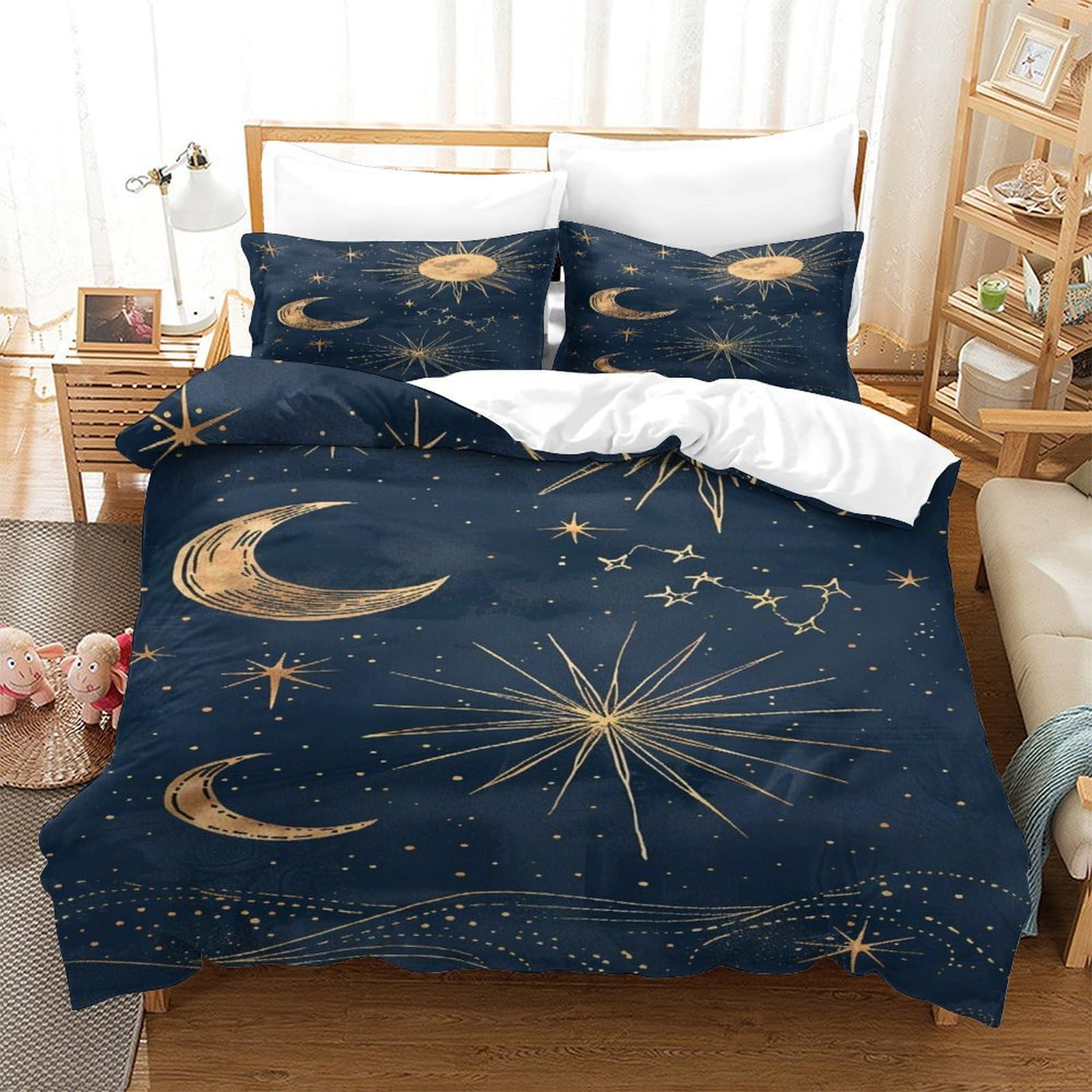 ENYISIYULO Duvet Cover Set Sun Moon 3D Print Duvet Quilt Cover Artistic Constellation Ultra Soft Microfiber with Zipper Unique Design for Teens And Adults Bedroom Super King（260x220cm）