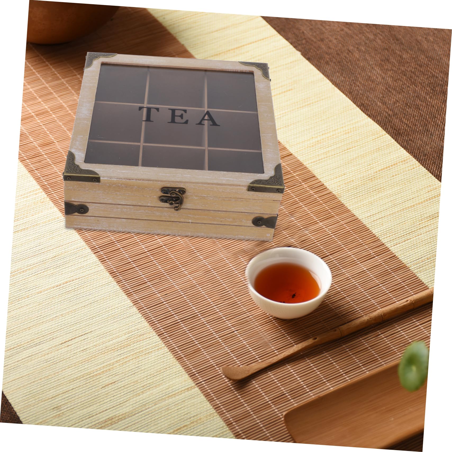 Cabilock Caja Organizadora para Bolsitas de Té de Madera 1pieza | Gran Capacidad, Varios Compartimentos, Diseño Elegante, con Vidrio, Formato de Sobremesa
