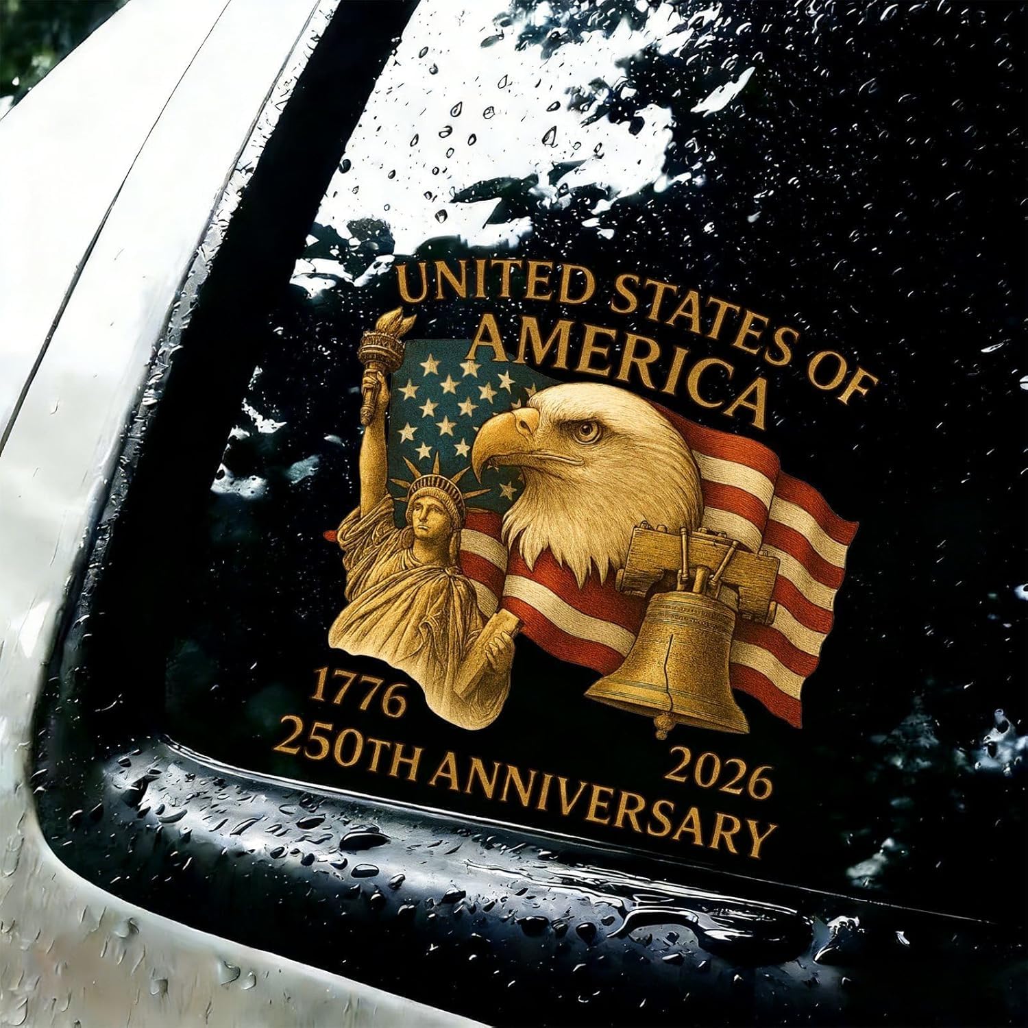 Autocollant fenêtre voiture 250e anniversaire Amérique vinyle premium aigle patriotique