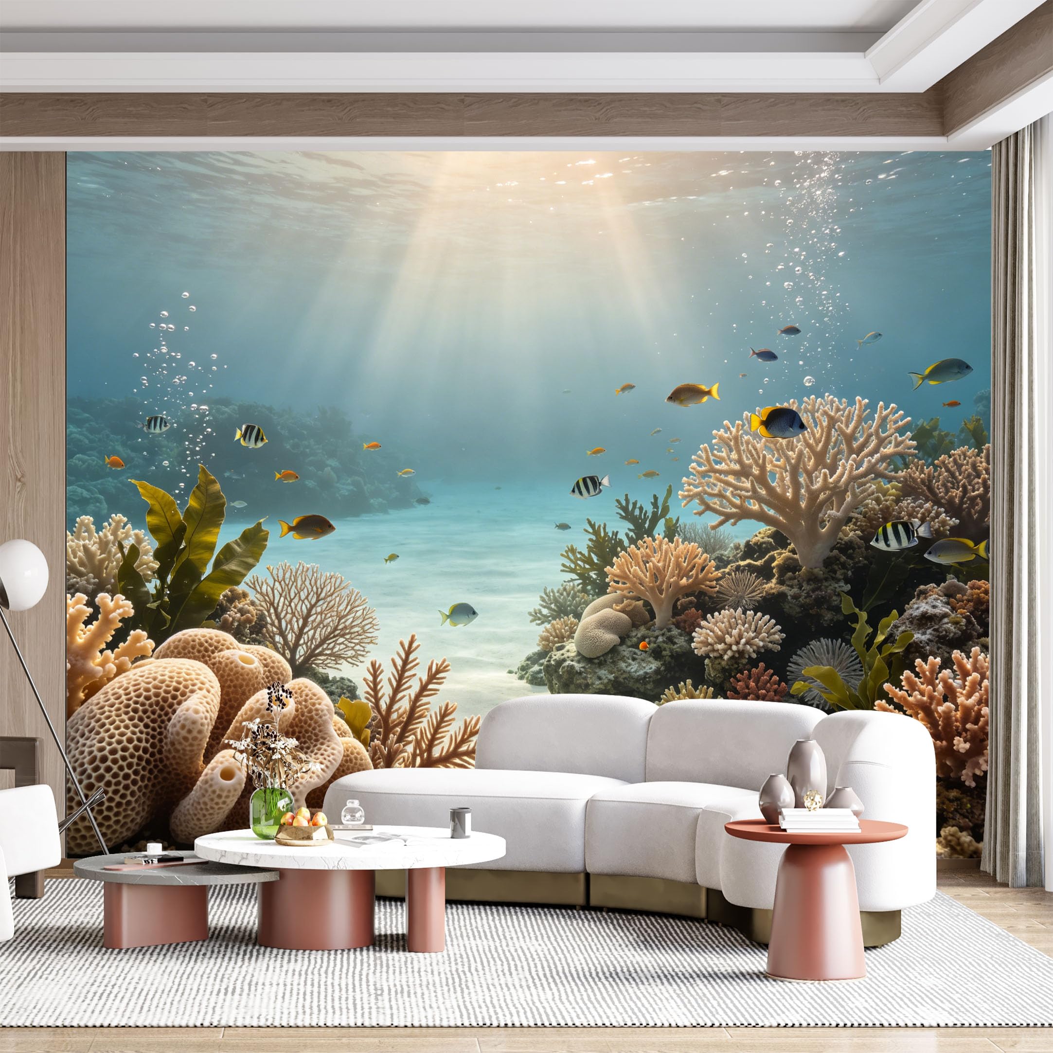 Custom Size Wall Mural Underwater Coral Reef Tropical Fish Marine Seascape Ocean Life Vibrant Coral Garden SelfAdhesive Wall Fabric Removable for Home Office Decor