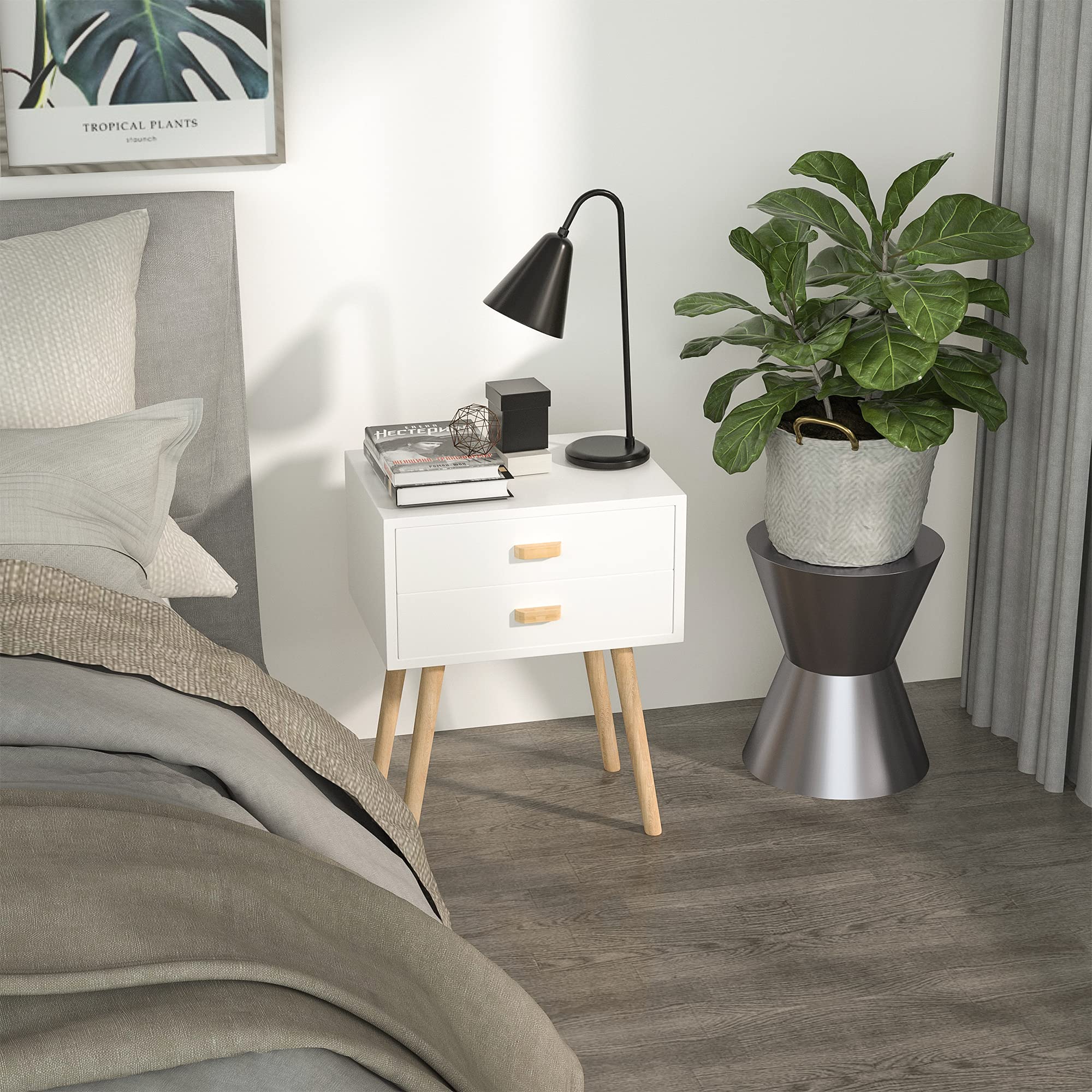 2 Pieces Set Magic Modern White Bedside / Nightstand Table 4