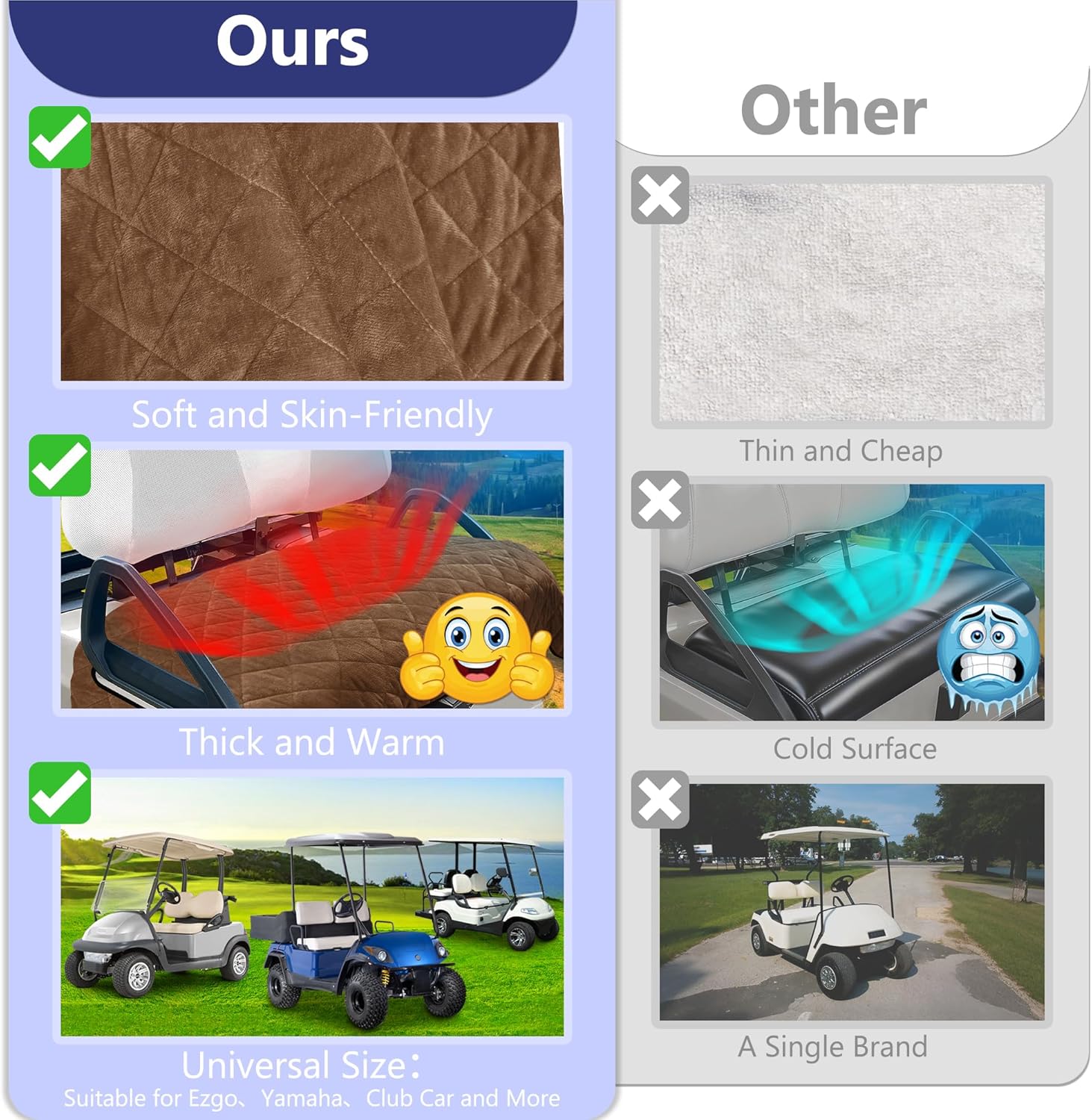 YOKYHOM Golf Cart Seat Covers, Golf Cart Seat Towel Blanket, Short Plush Surface, Soft and Comfortable, Suits EZGO, Yamaha, Club Car and Other 2-Seat Golf Carts, 51"x 30.5", Dark Brown