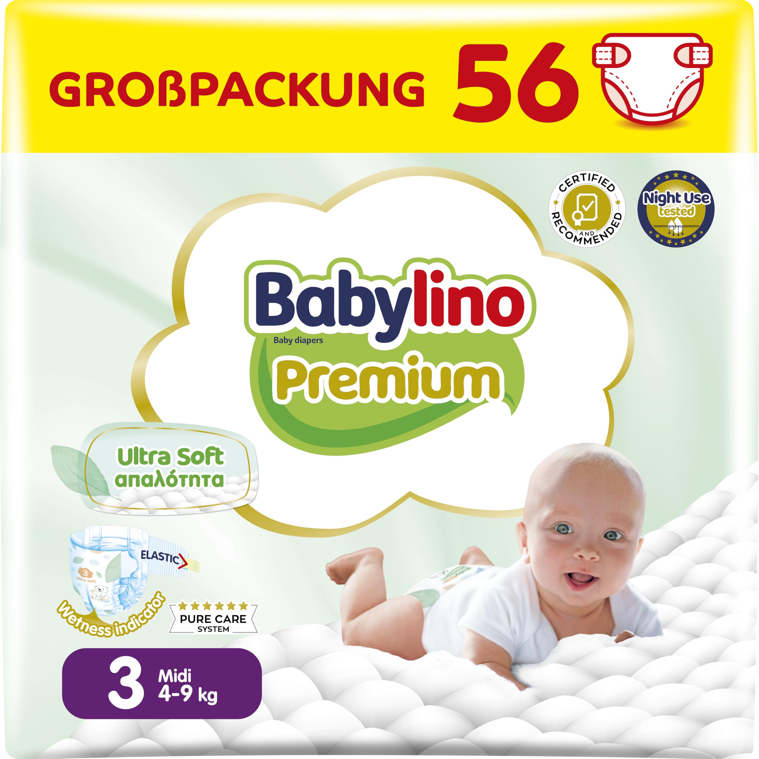 Windeln Größe 3 Babylino Midi (4-9 kg) 56 Stück,…