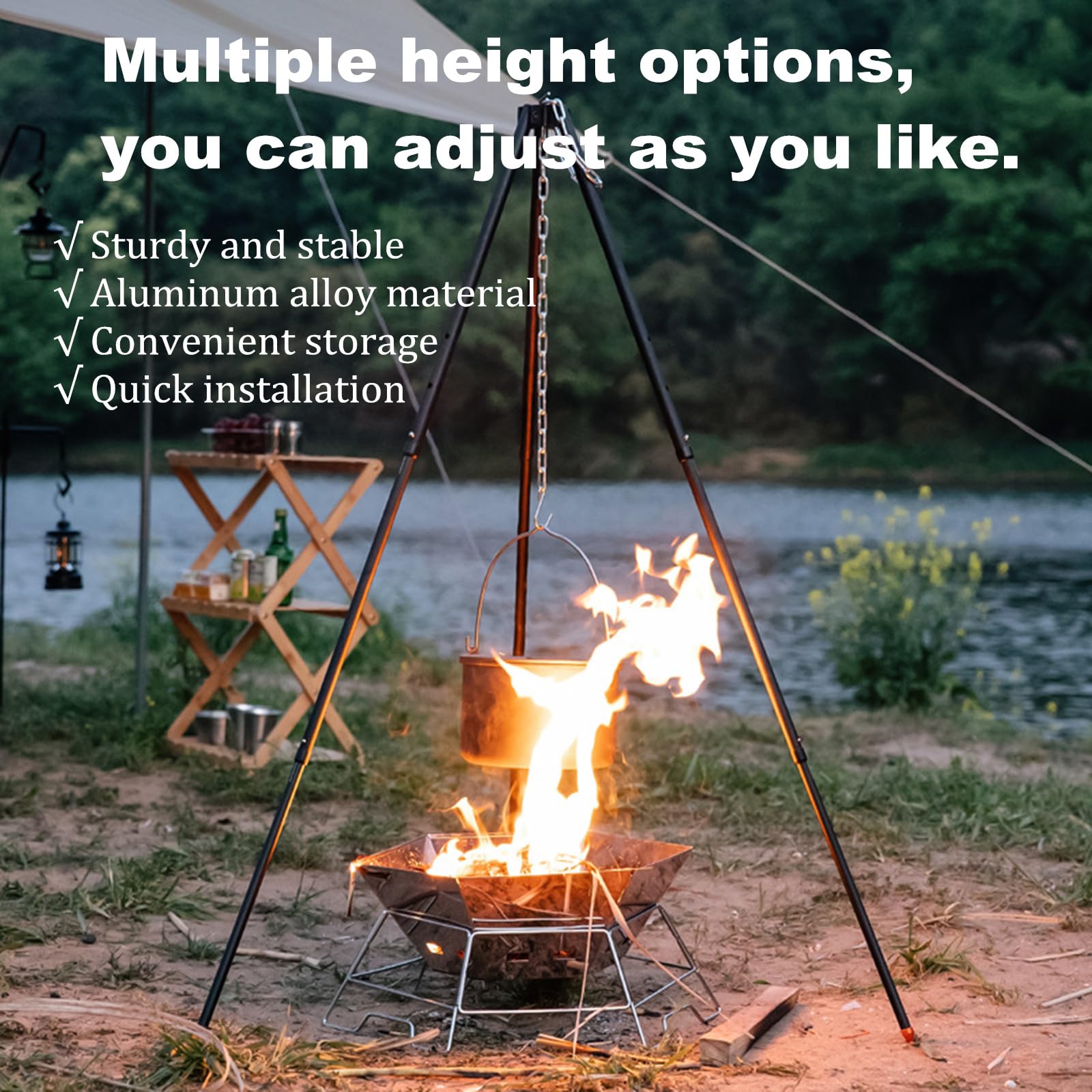 Treppiede Da Campeggio In Alluminio - Per Cucina All'Aperto, Griglia, Asciugatura Vestiti - Foto 8