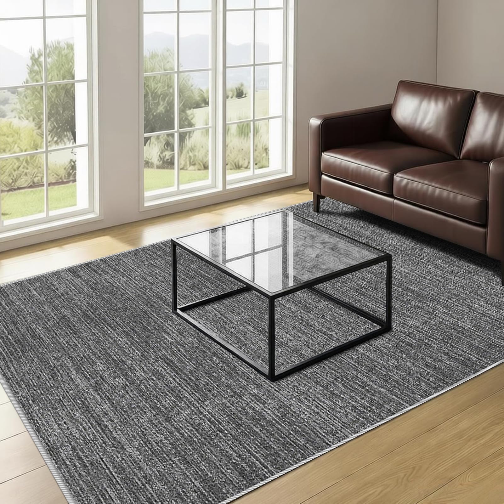Dywan do salonu, z krótkim włosiem, 160 x 200 cm, szary, do kuchni, korytarza, sypialni, salonu, sypialni, salonu, jadalni, nadaje się do prania, antypoślizgowy dywan do sypialni, do przedpokoju