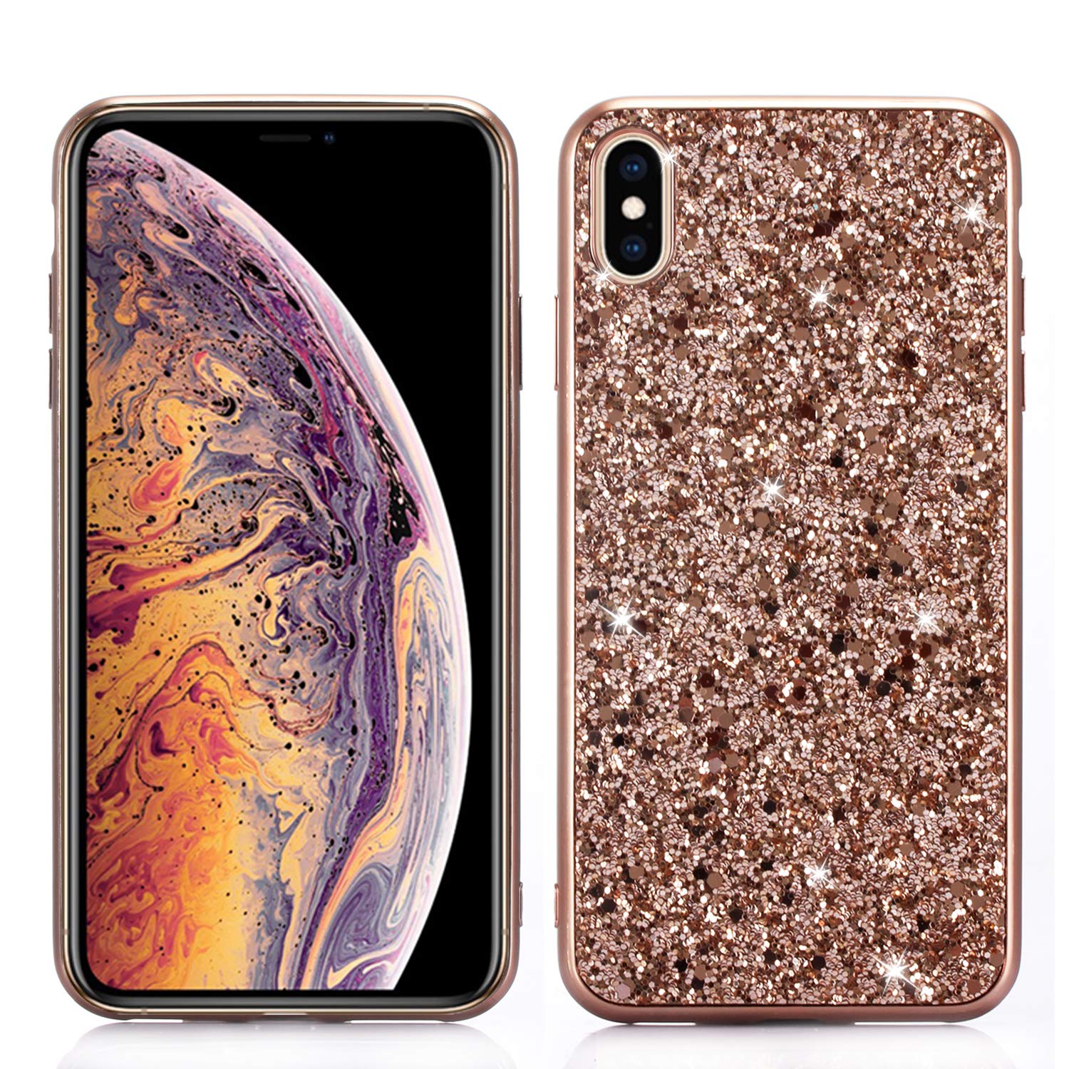 xifanzi Luxury Bling Glitter Silicone Case Cover for iPhone XR (6.1") Soft TPU Rubber Shinny Sparkle Gel Shockproof Back Case Backcover for Apple iPhone XR 6.1"(Rose Gold)