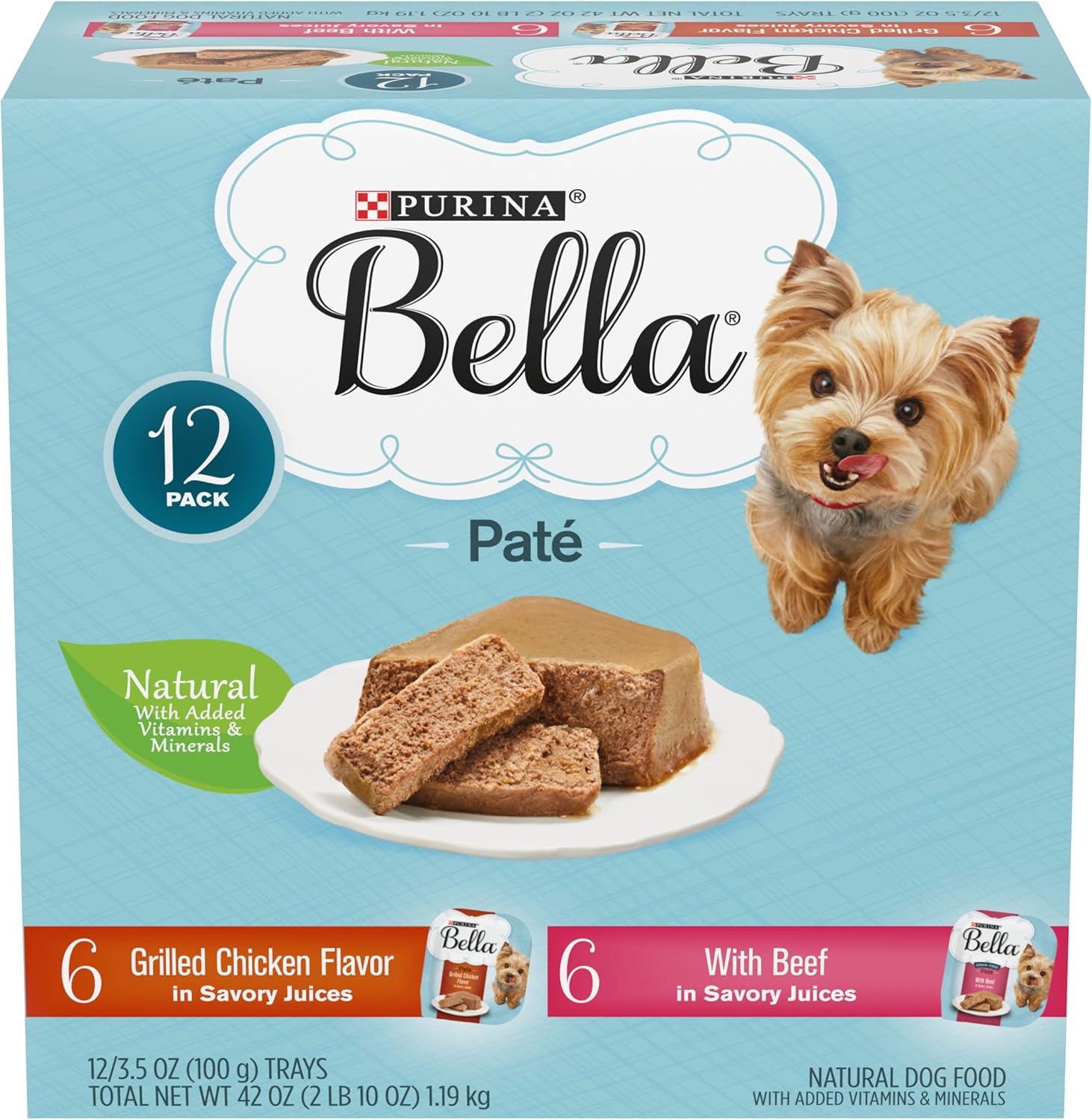 Purina Bella Natural Small Breed Pate Wet Dog Food Variety Pack Grilled Chicken Flavor With Beef In Juices 12 3 5 Oz Trays Pet Supplies Amazon Com