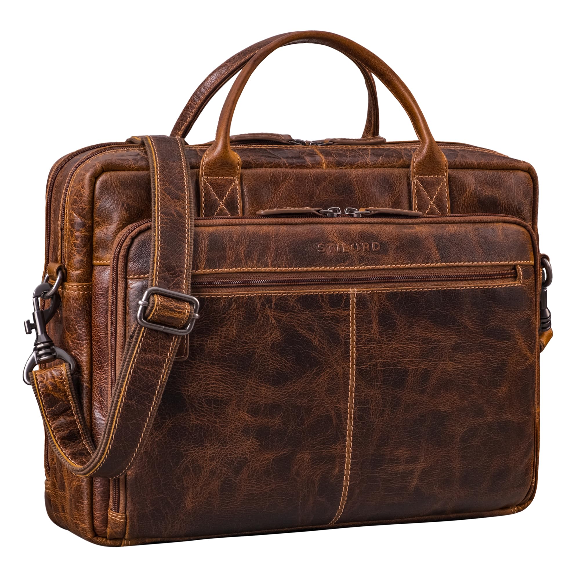 STILORD Zenon Leder Aktentasche Laptoptasche 15.6-16 Zoll - Business Umhängetasche Groß - Ledertasche DIN A4 Dokumententasche - Arbeitstasche Echtleder Herren & Damen Farbe:luino - braun