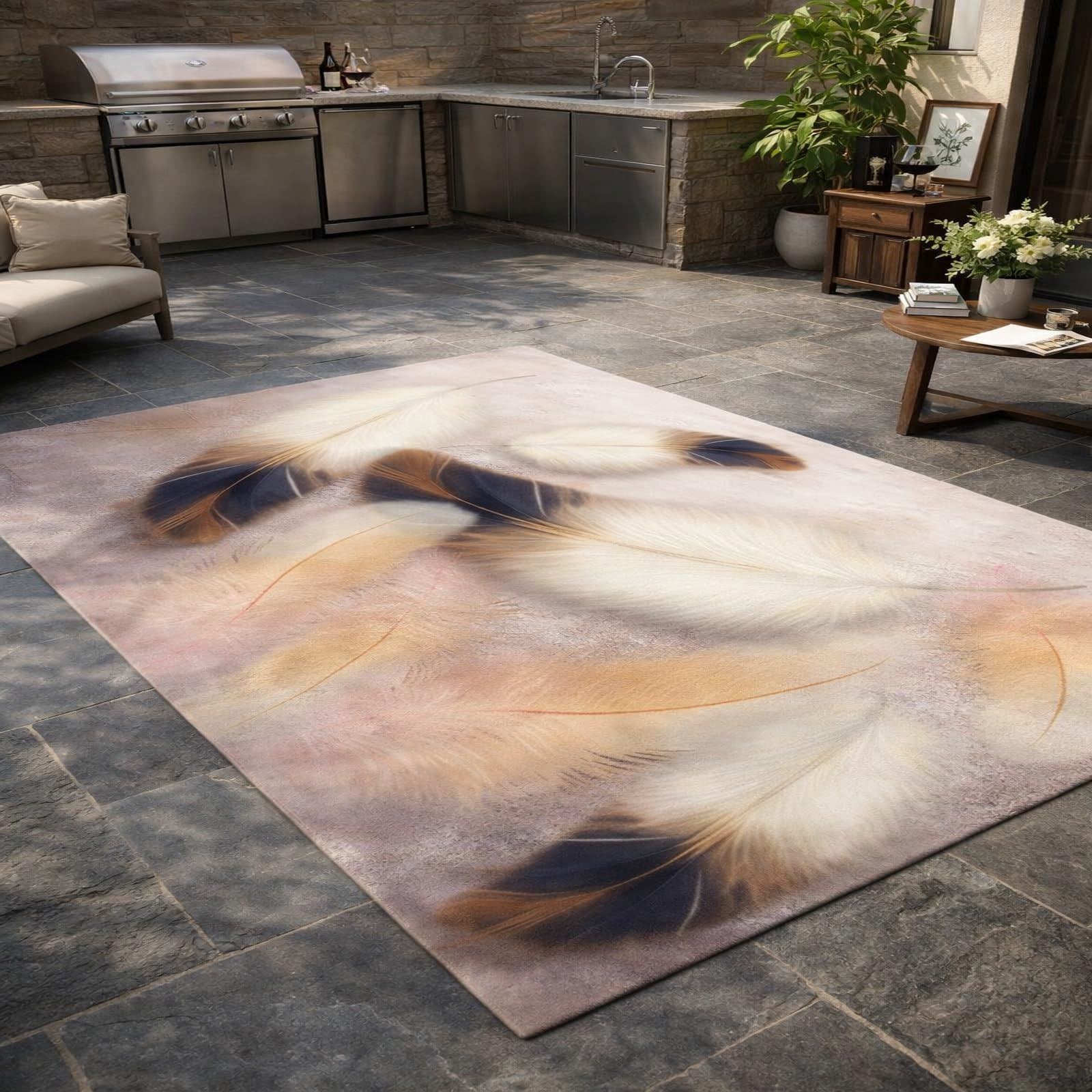 Tapis grand salon 160x280cm poil ras et antidérapant abstract white