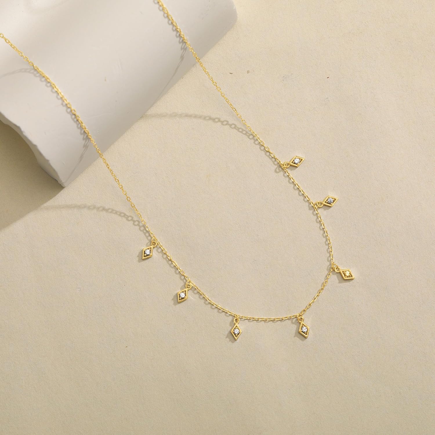 Graduation Gift Diamond Choker Necklaces for Women 925 Sterling Silver Dainty Cute Cubic Zirconia Pendant Necklace to Daughter Mom 14K Gold Plated Geometry Diamond Charm Chain Birthday Jewelry Gifts