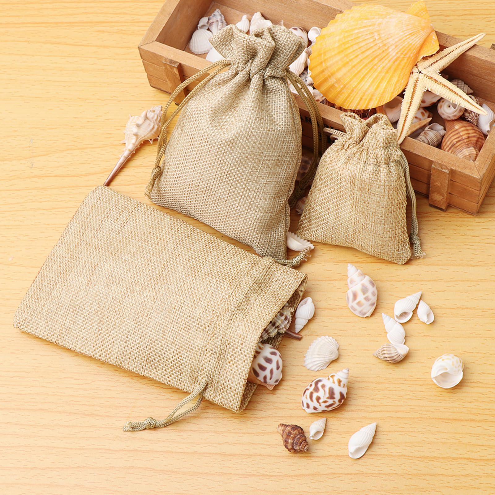 50 Sachets En Lin Naturel Avec Cordon - Pochette Cadeau Réutilisable 13,5x9,5cm - Pour Mariage, Bijoux, Artisanat