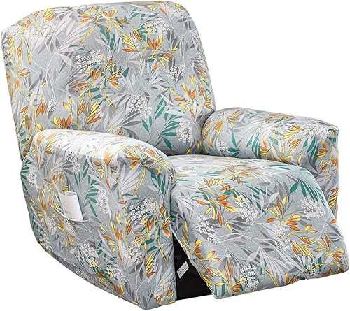 KRFOONN Lazyboy - Fundas elásticas para sofá reclinable de 4 piezas, fundas antideslizantes para sillas reclinables con bolsillos de almacenamiento,