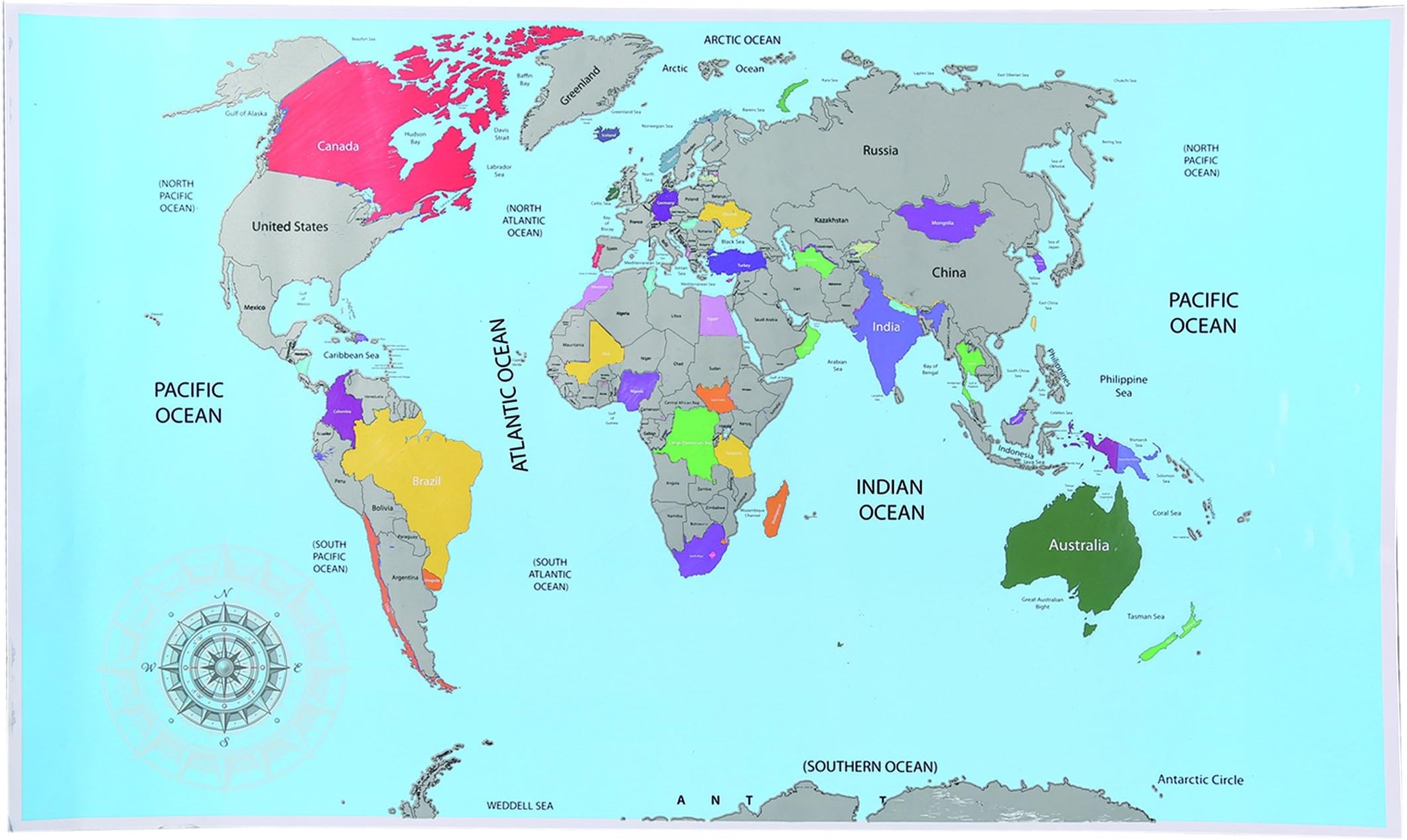 Mappa Del Mondo Da Grattare Envami - 68x43 Cm, Italiano Con Mappa Europa, Effetto Metallizzato - Foto 7