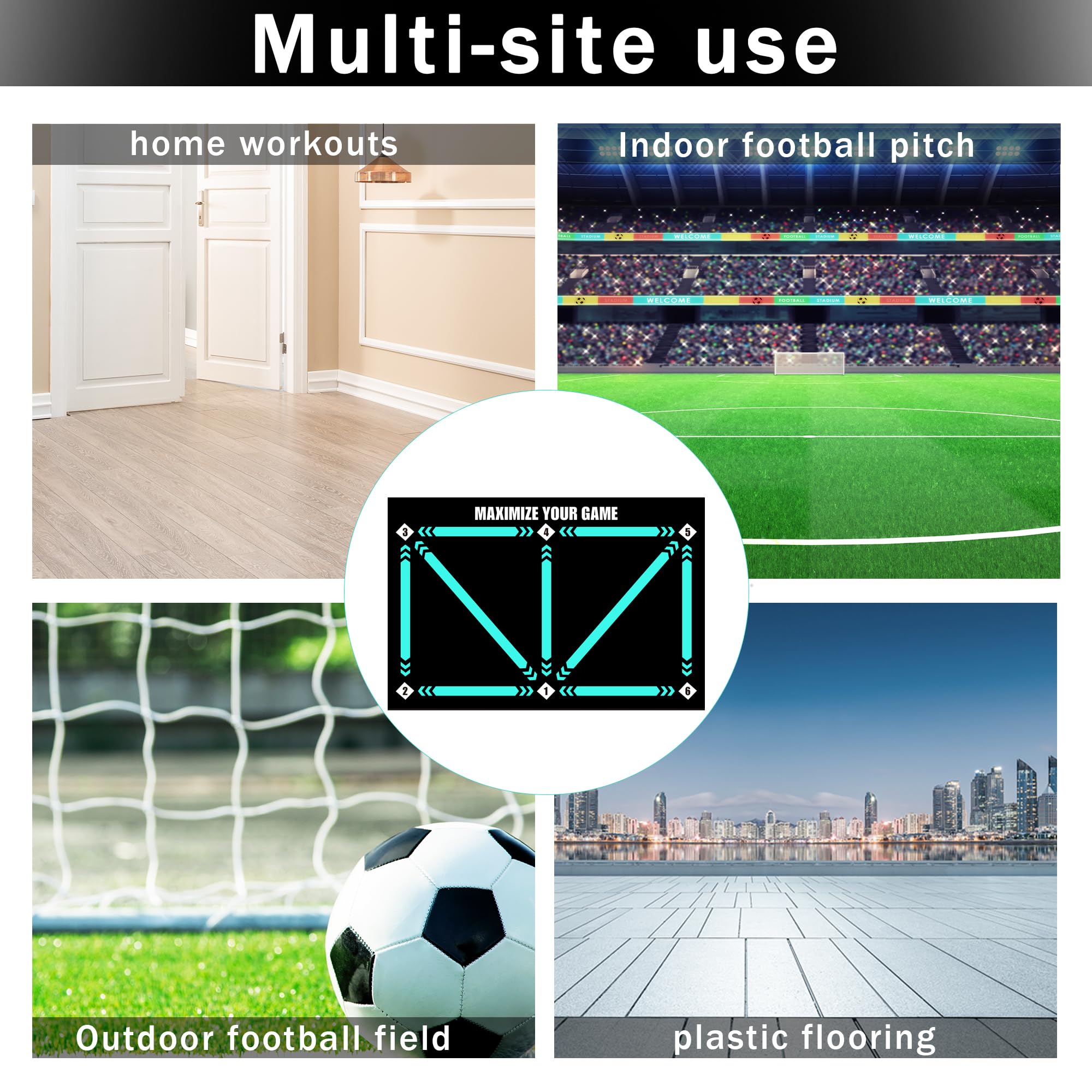 Soccer Training Mat with Non-Slip Surface and Silent Shock Absorption - Soccer Footwork Training Mat for Teens 6-11 Years Old (Youth Sports Equipment)