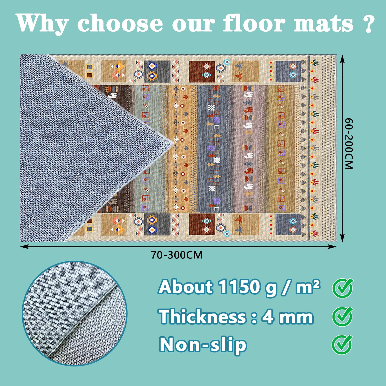 Tappeto Sedia Ufficio Antiscivolo per Sedia con Ruote 160 x 180 cm