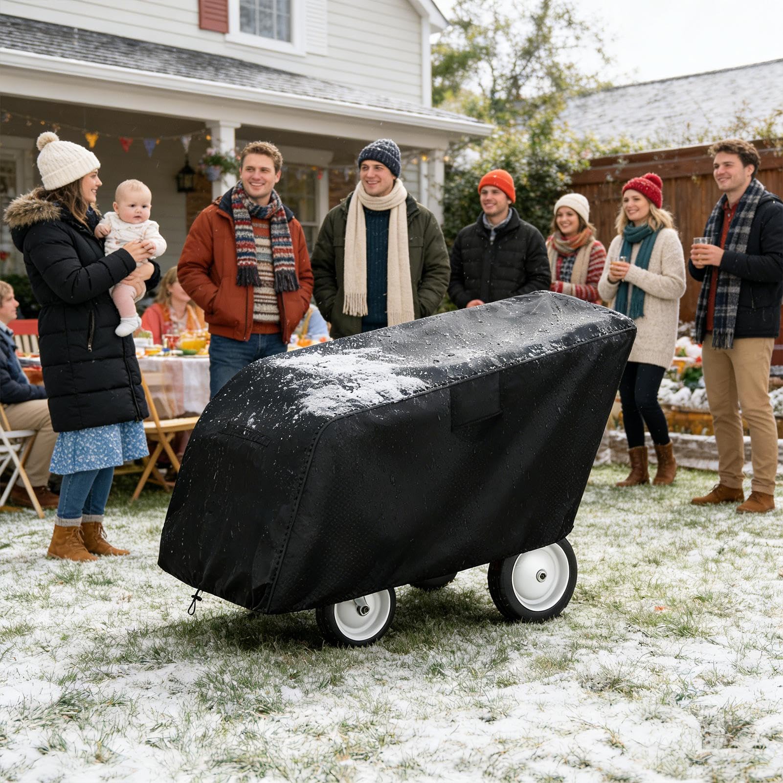 Abdeckung für Kinderwagen, wind- und wasserdicht, mit Reißverschluss und Kordel, geeignet für 6-Sitzer, Oxford-Gewebe, Schnee, Staub, Schlamm